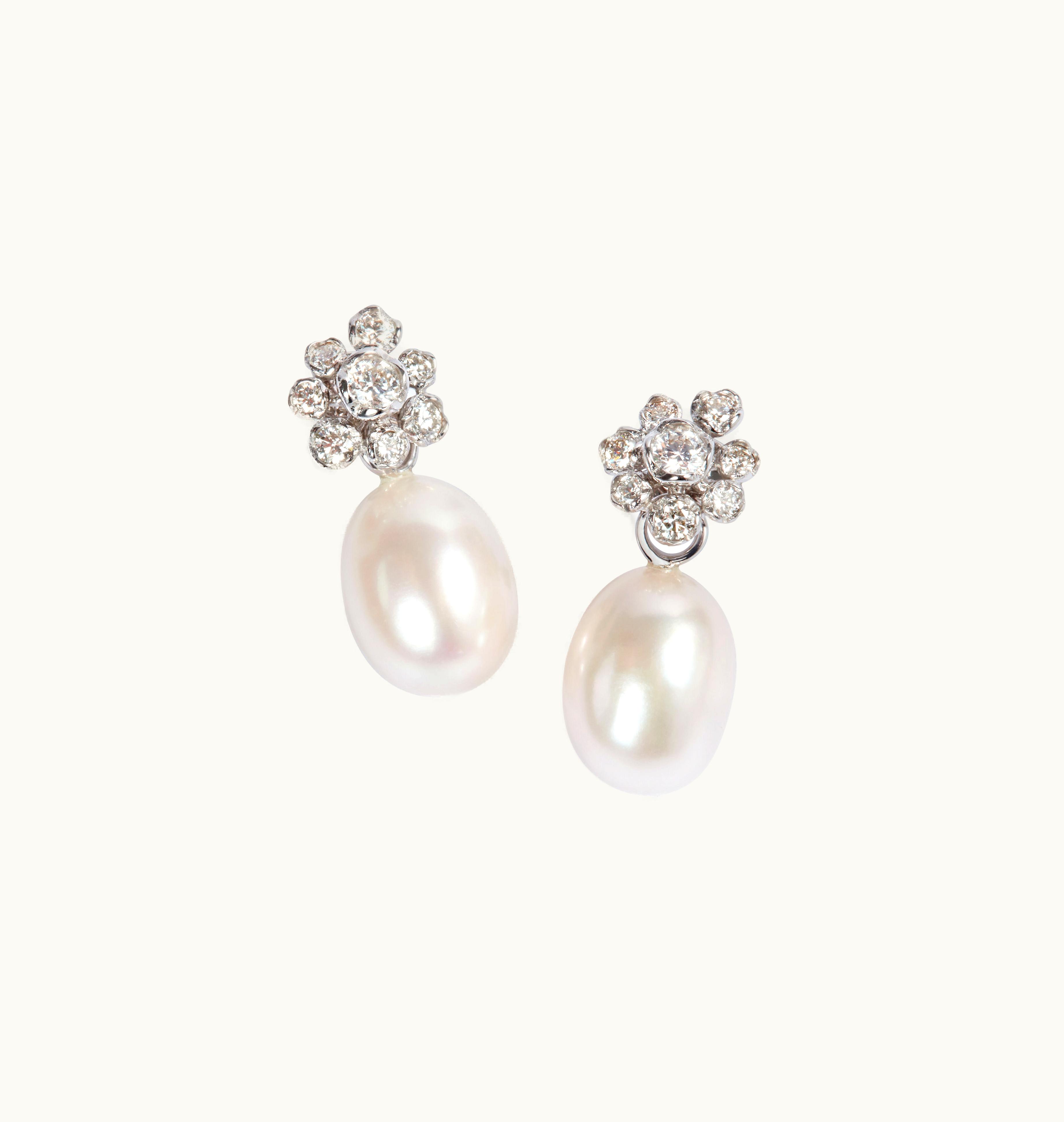 Annoushka Annoushka Marguerite 18Ct White Gold Diamond Pearl Drop Earrings