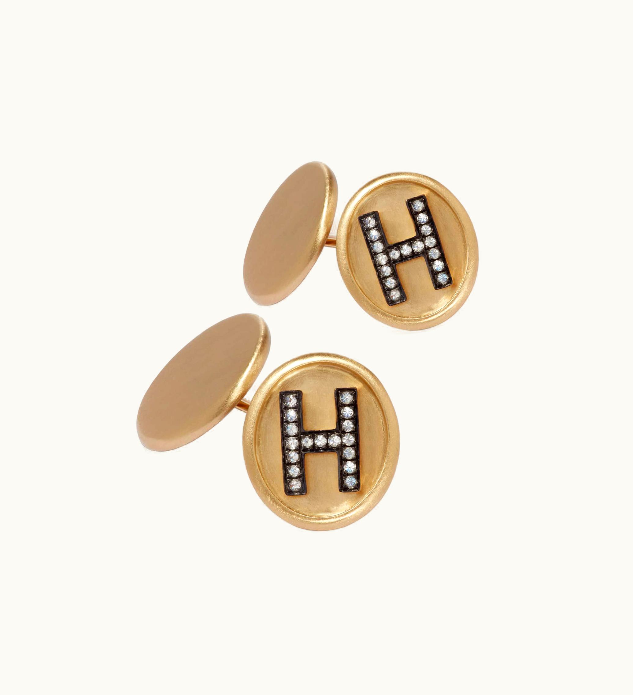 Annoushka Annoushka 18Ct Satin Gold Diamond Initial H Cufflinks