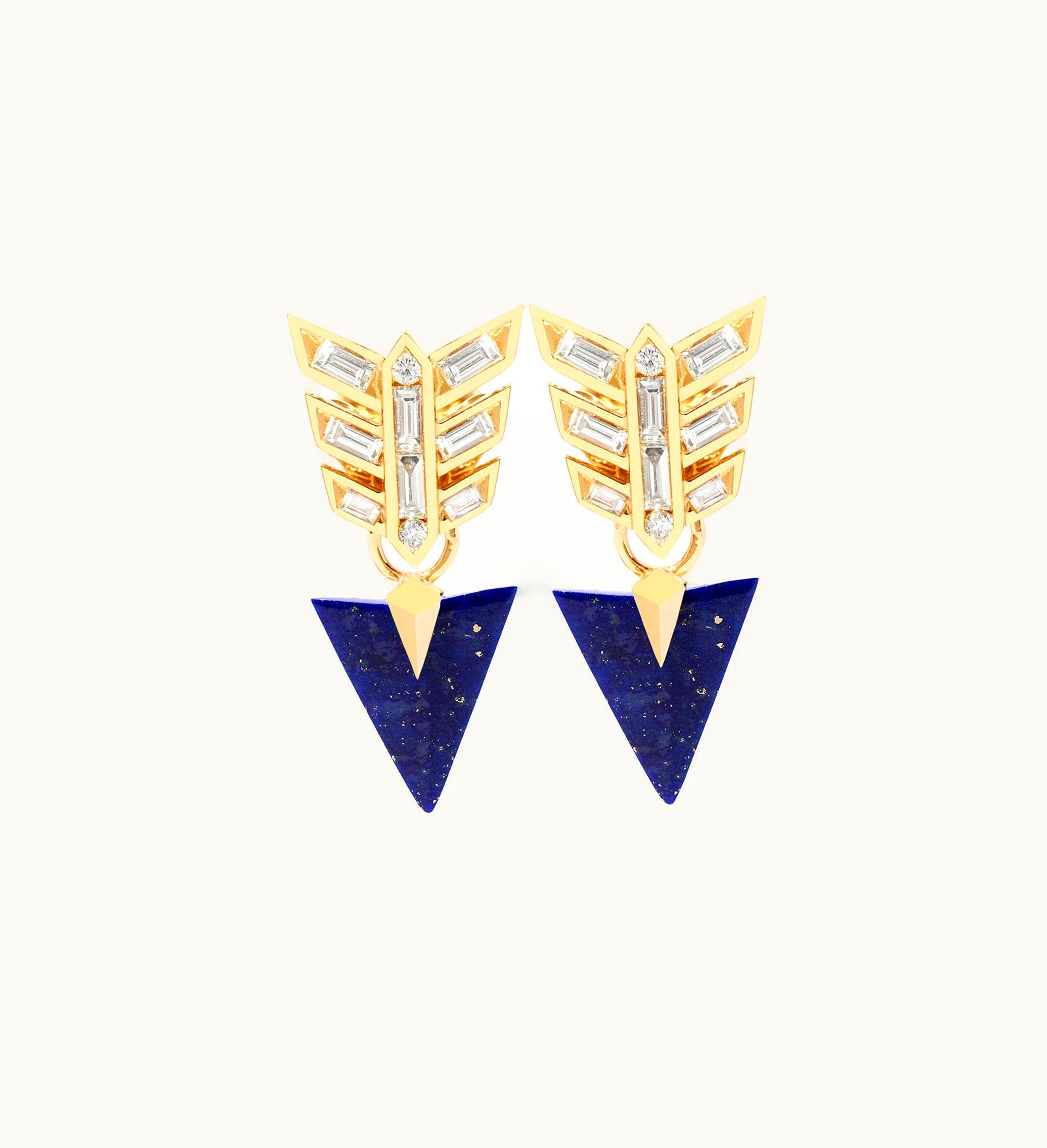 Annoushka Annoushka Flight 18Ct Yellow Gold Lapis Arrow Baguette Diamond Earrings