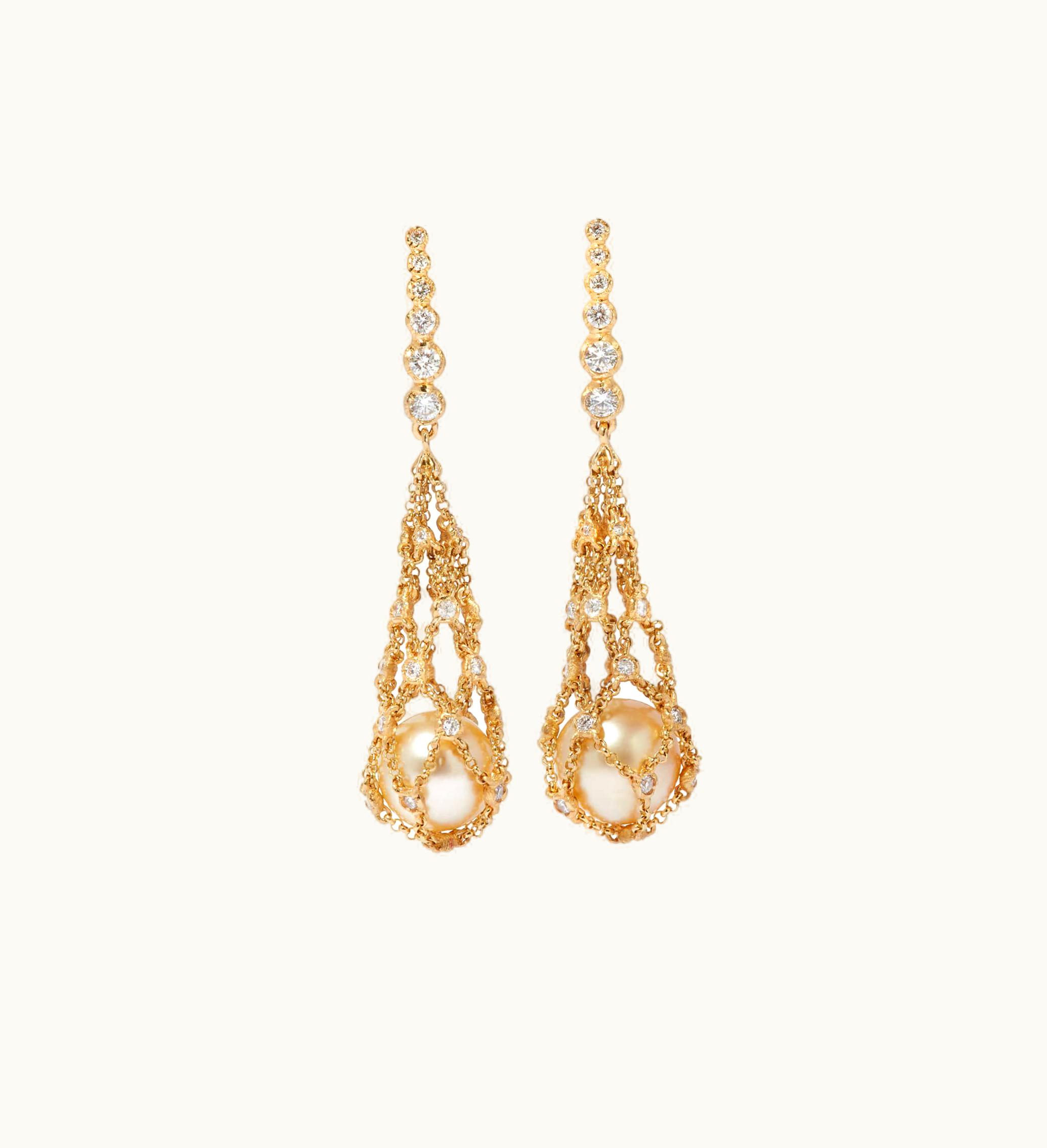 Annoushka Annoushka Lattice 18Ct Gold Pearl & Diamond Net Earrings