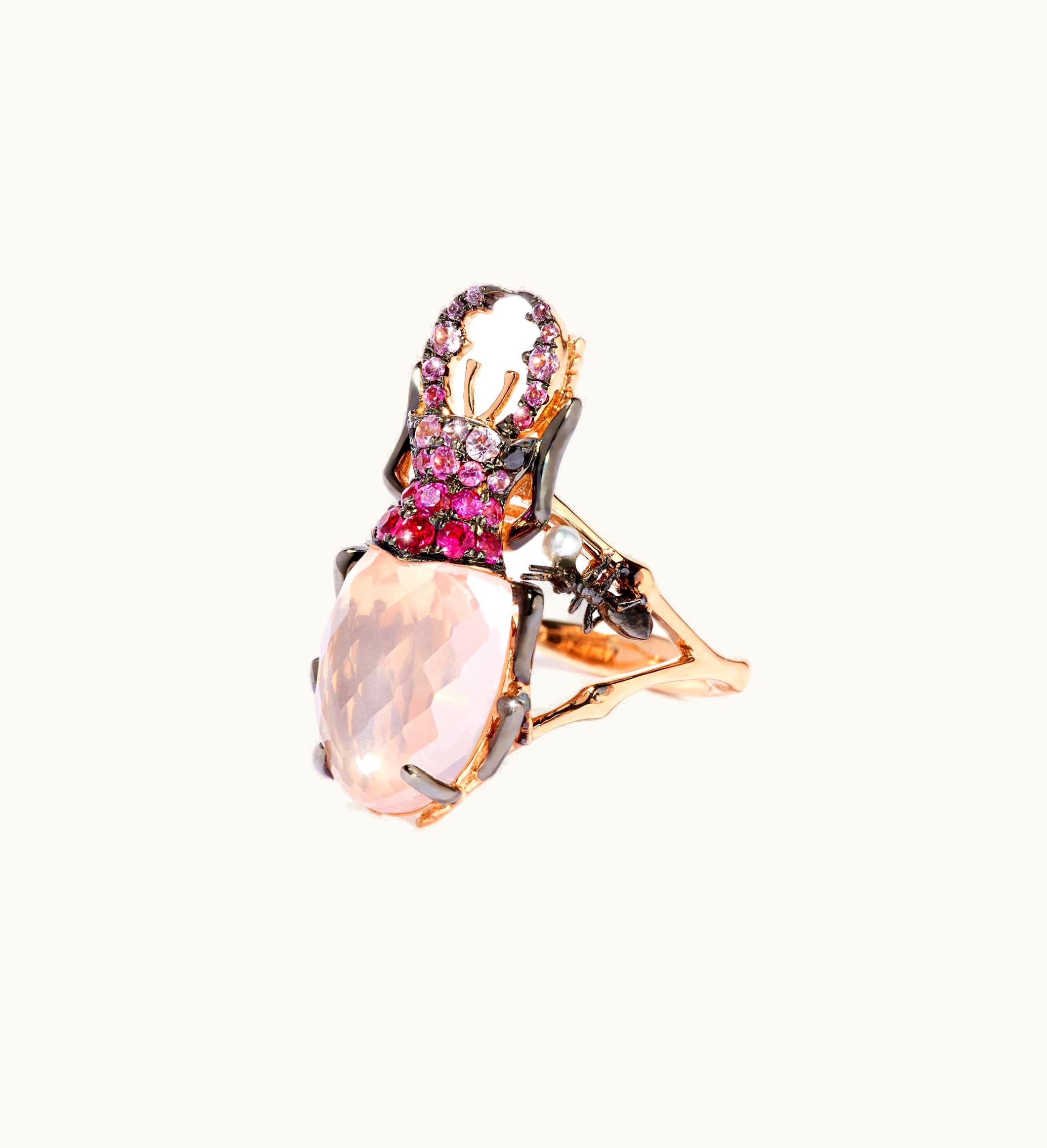 Annoushka Annoushka Mythology 18Ct Rose Gold Rose Quartz Beetle Ring