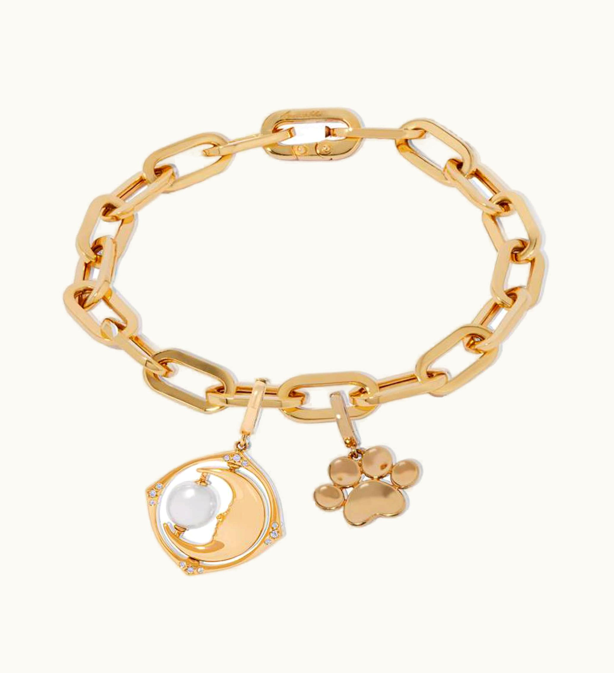Annoushka Annoushka 18Ct Gold Pearl Spinning Moon And Paw Charm Bracelet