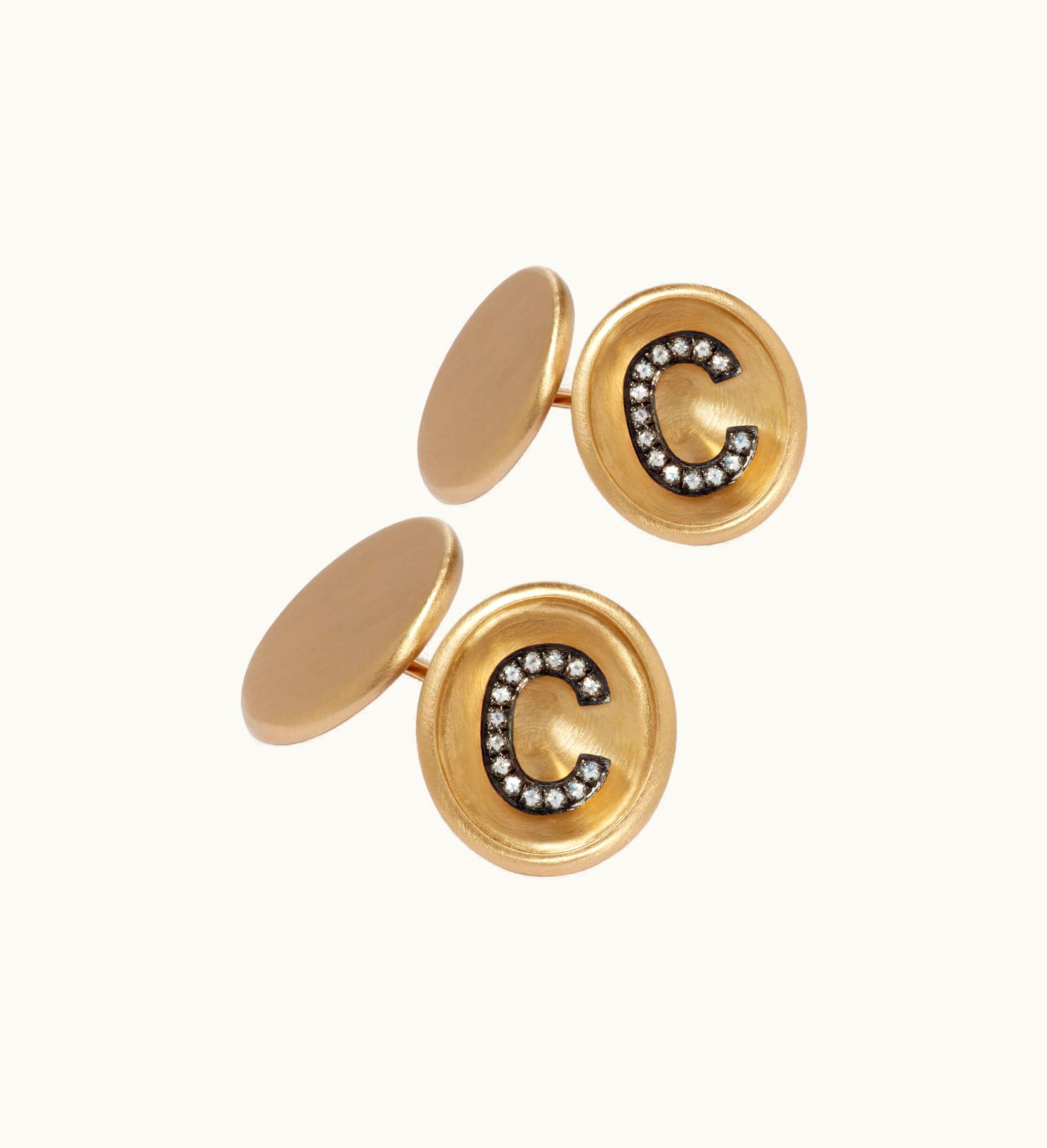 Annoushka Annoushka 18Ct Satin Gold Diamond Initial C Cufflinks