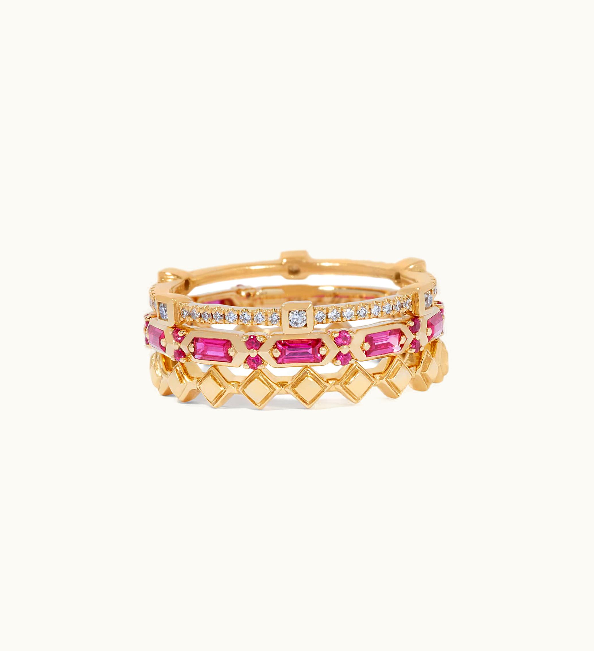 Annoushka Annoushka 18Ct Gold Pink Sapphire Baguette Ring Stack