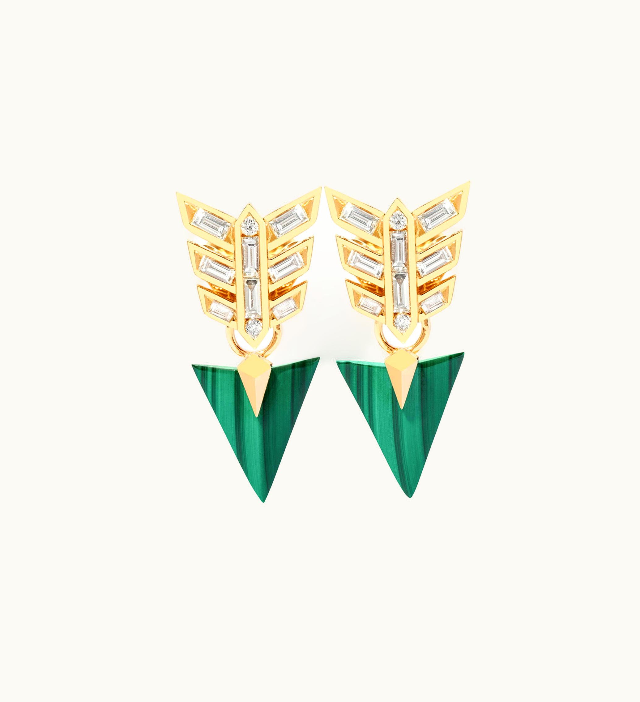 Annoushka Annoushka Flight 18Ct Yellow Gold Malachite Arrow Baguette Diamond Earrings