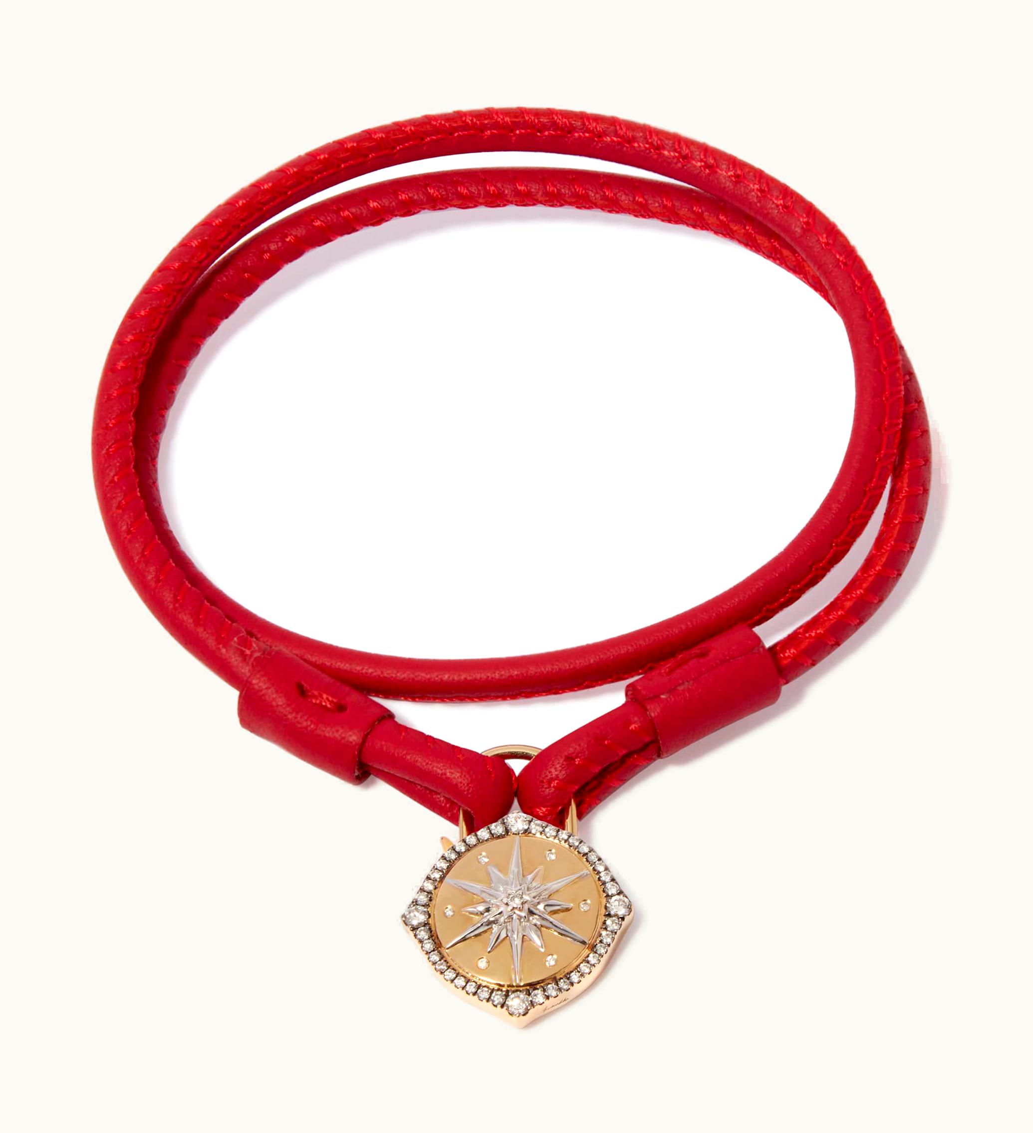 Annoushka Annoushka Lovelock 18Ct Gold 41Cms Red Leather Star Charm Bracelet