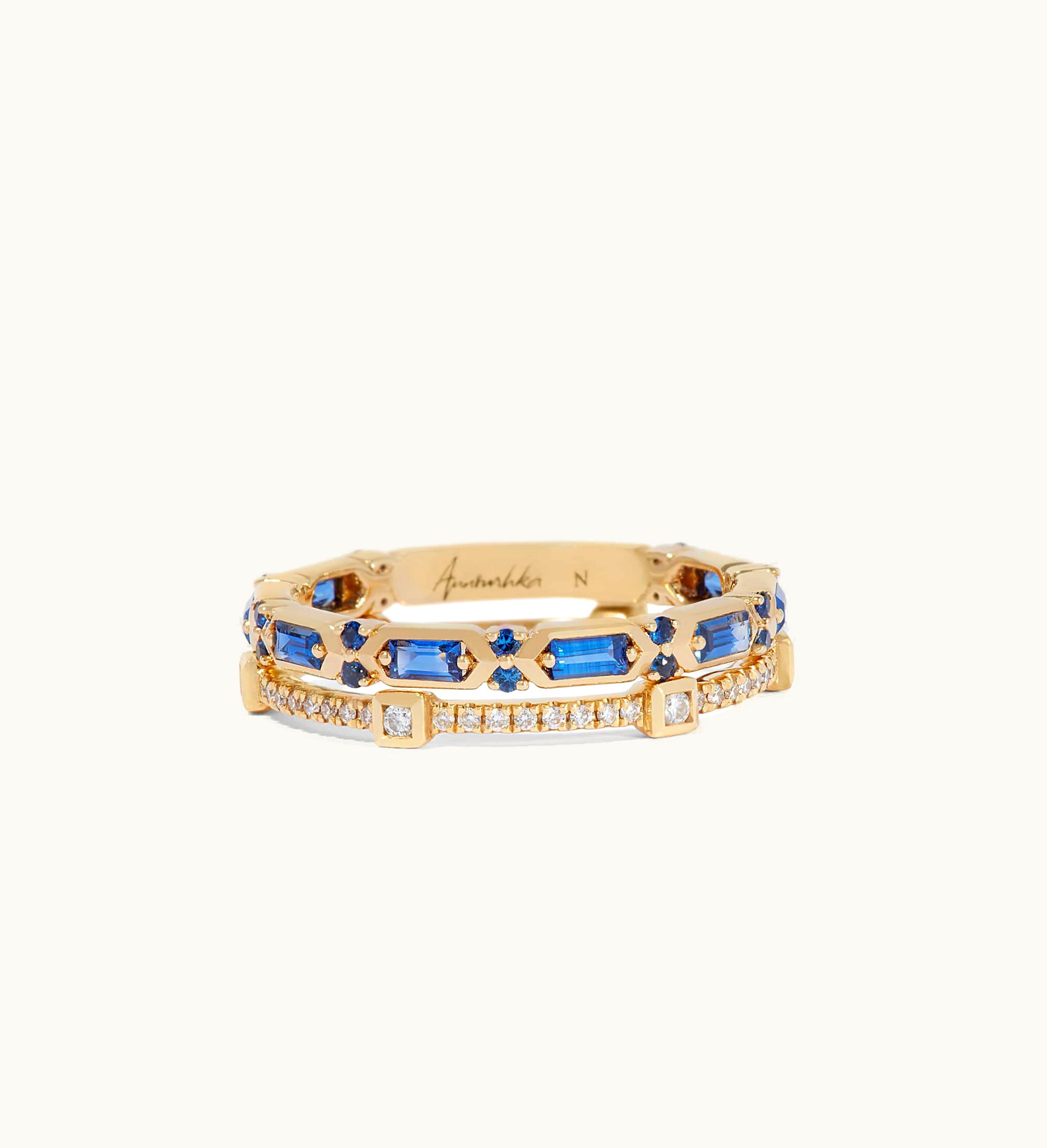 Annoushka Annoushka 18Ct Gold Blue Sapphire Baguette Ring Stack