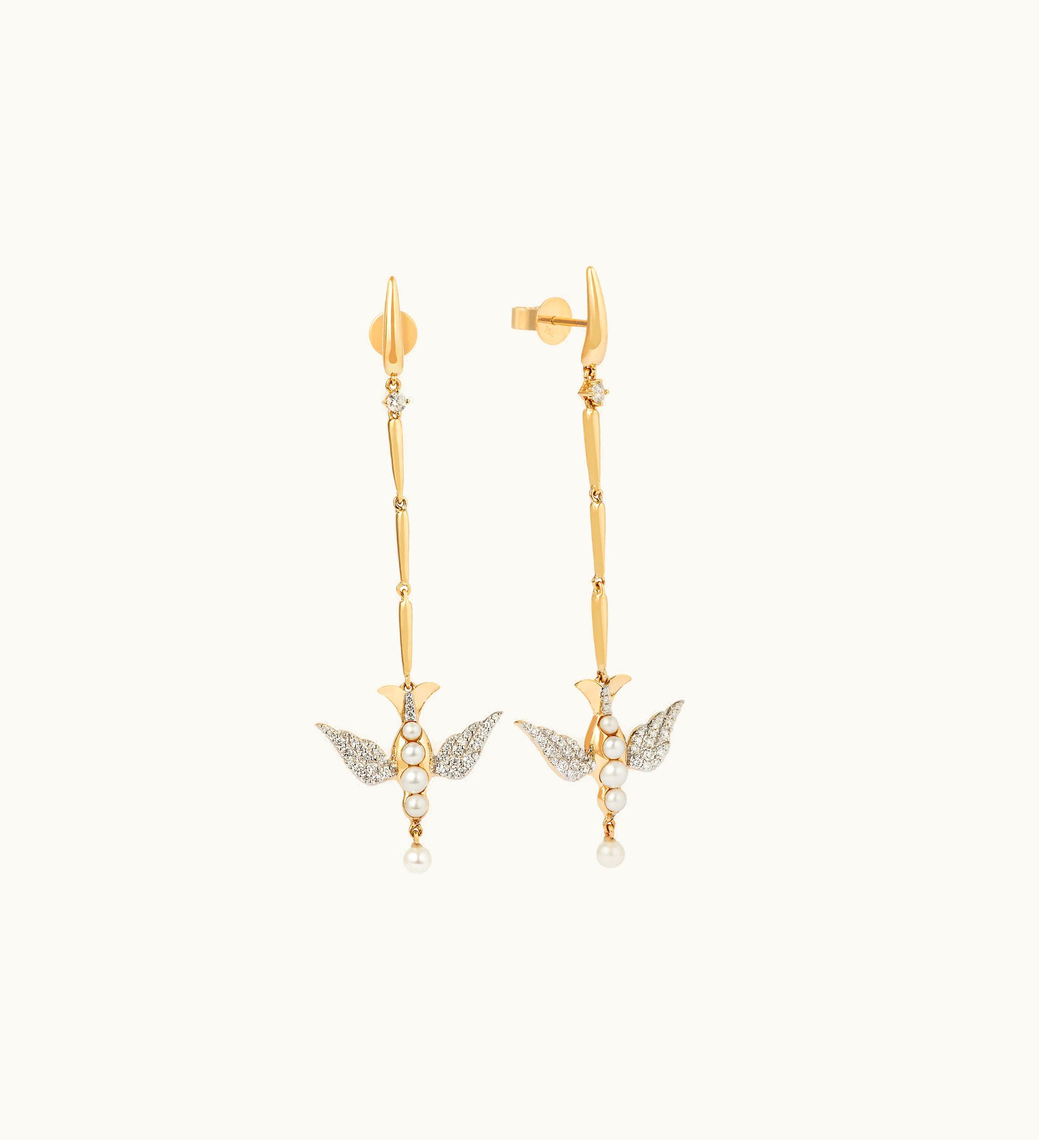 Annoushka Annoushka 18Ct Gold Pearl Diamond Lovebirds Stiletto Earrings