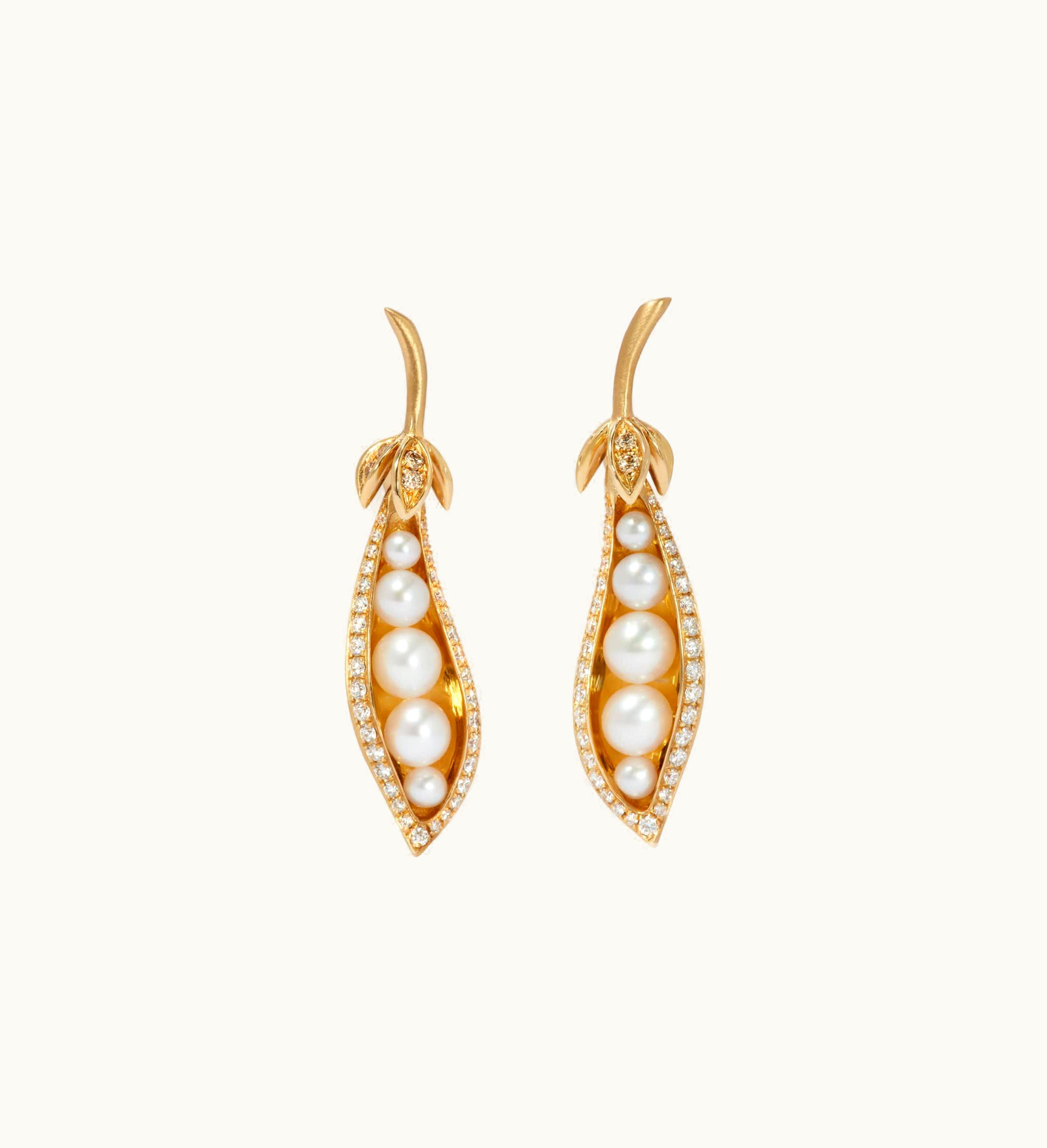 Annoushka Annoushka Mythology 18Ct Gold Pearl Diamond Peapod Earrings