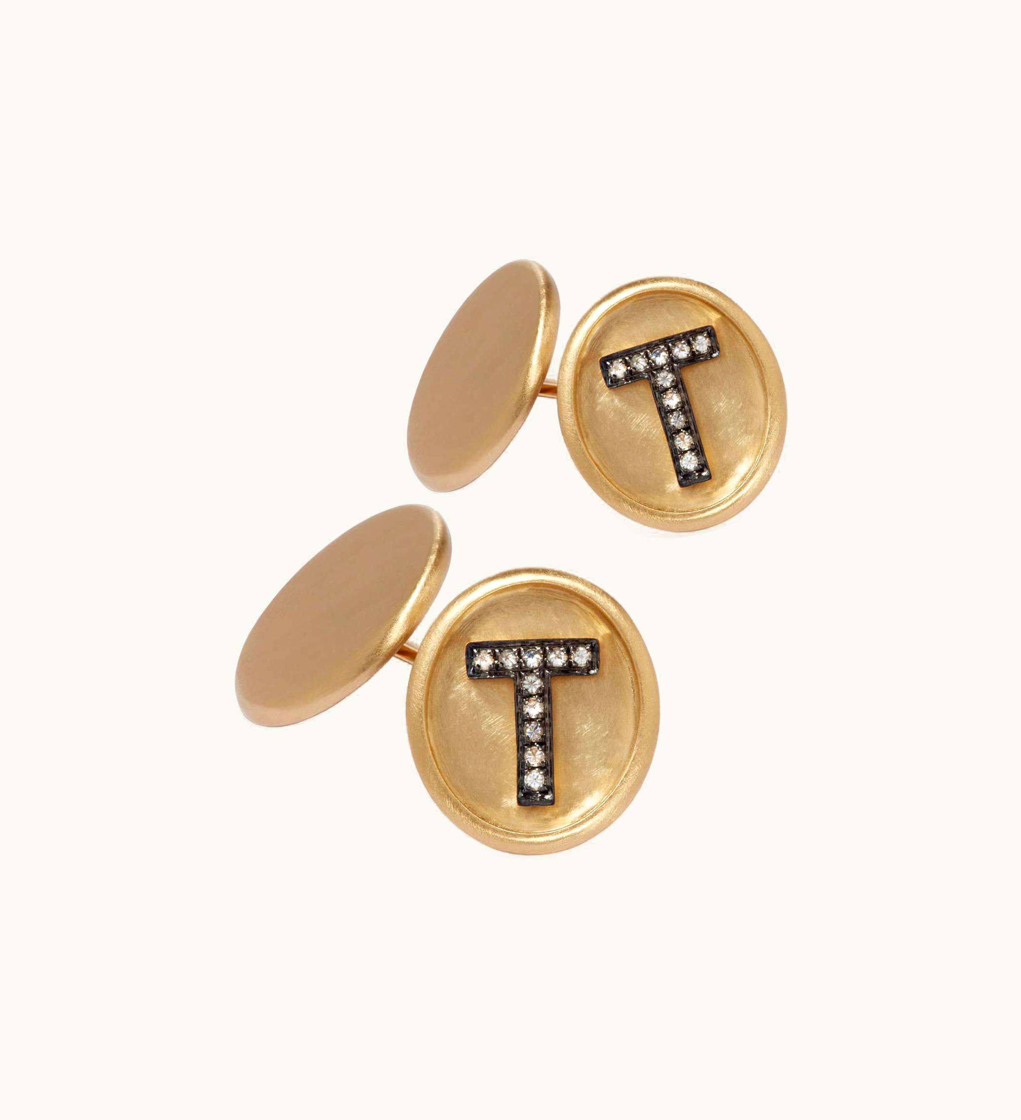 Annoushka Annoushka 18Ct Satin Gold Diamond Initial T Cufflinks
