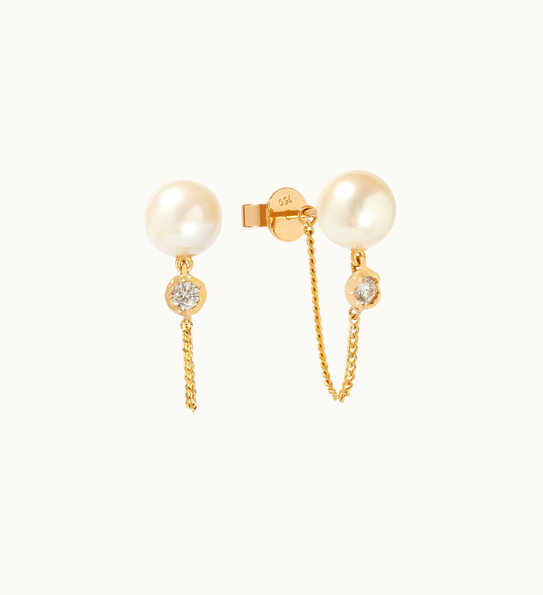 Annoushka Annoushka 18Ct Gold Diamond And Pearl Chain Earrings