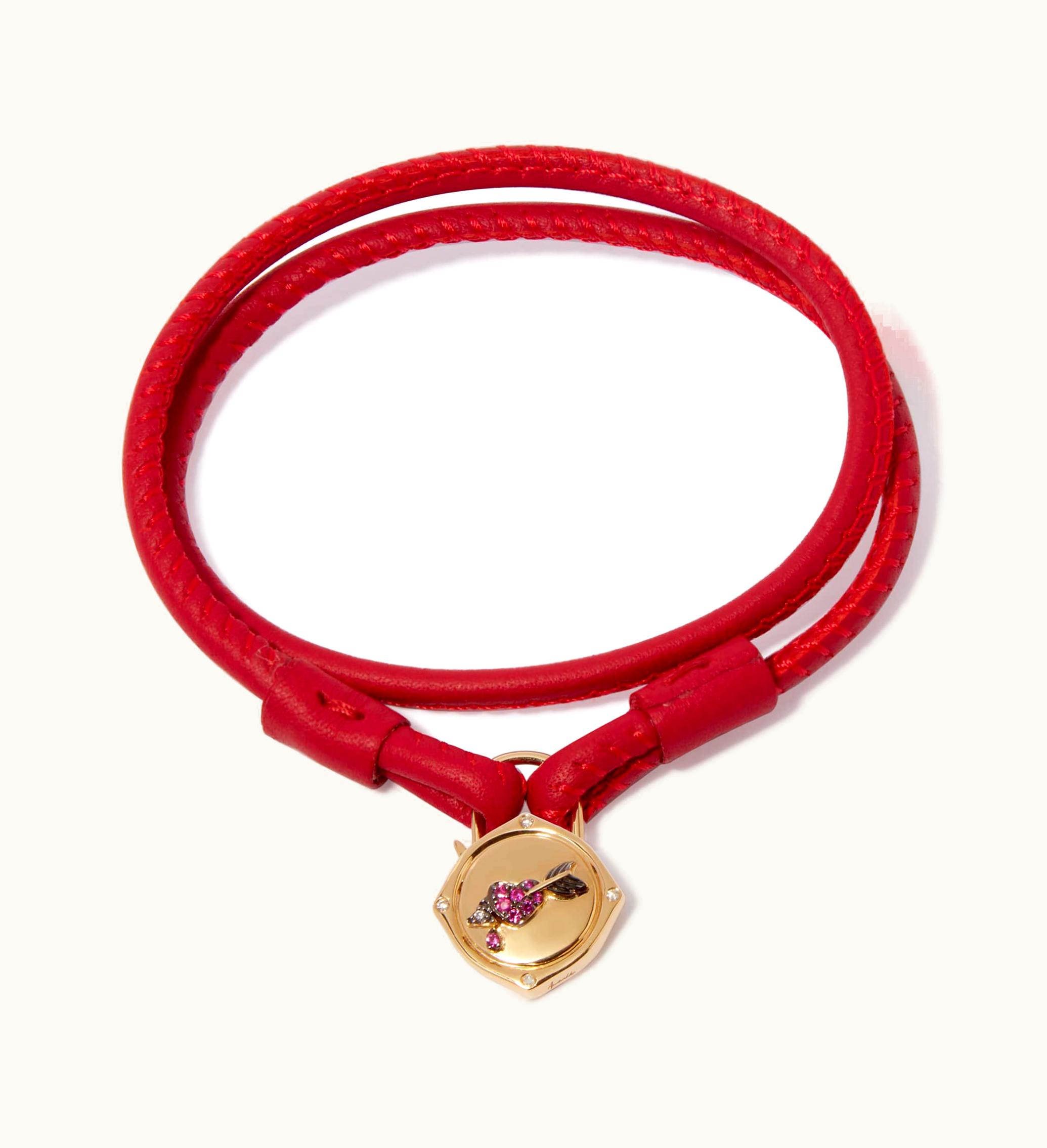 Annoushka Annoushka Lovelock 18Ct Gold 41Cms Red Leather Heart & Arrow Charm Bracelet