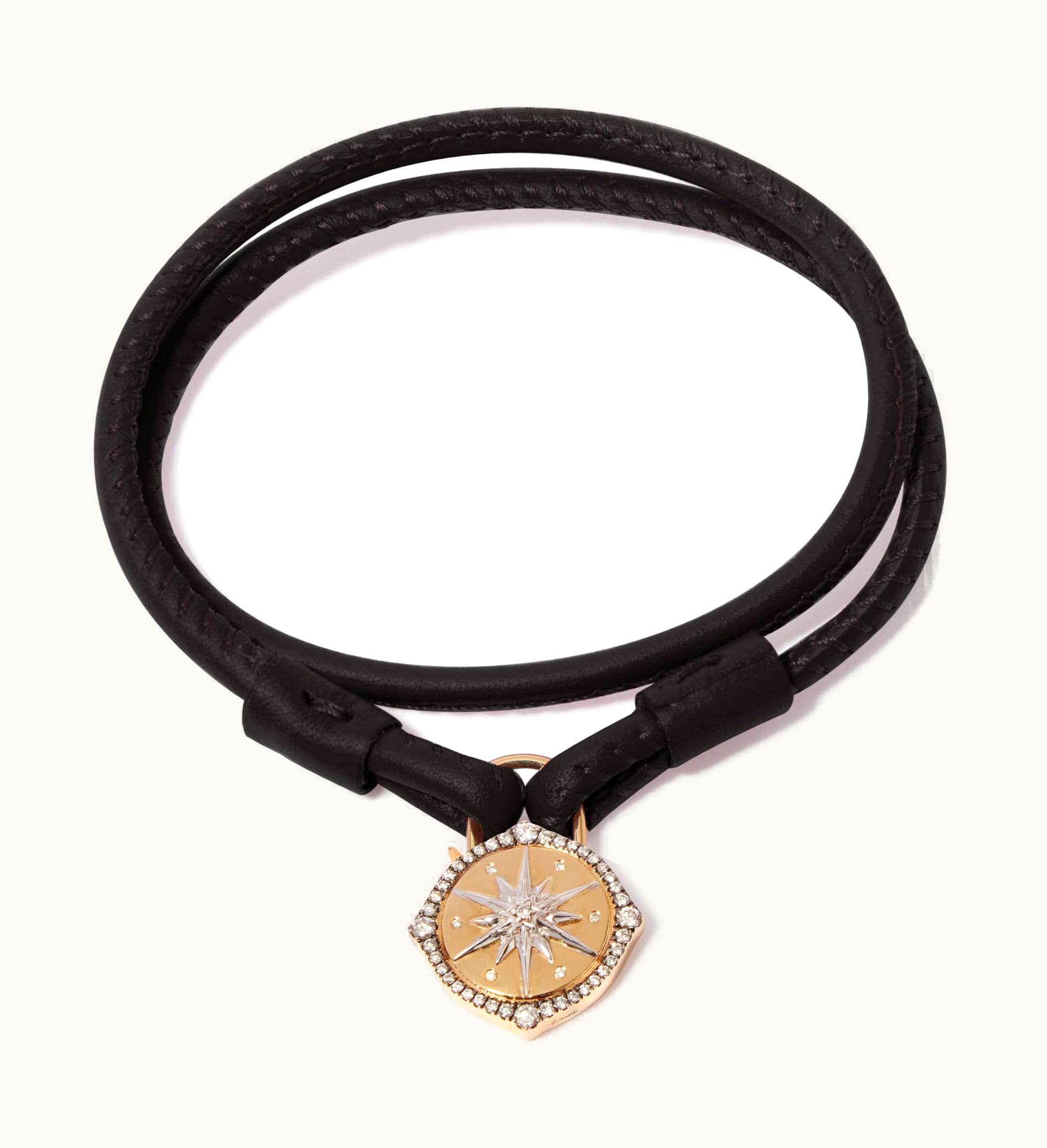 Annoushka Annoushka Lovelock 18Ct Gold 35Cms Black Leather Star Charm Bracelet