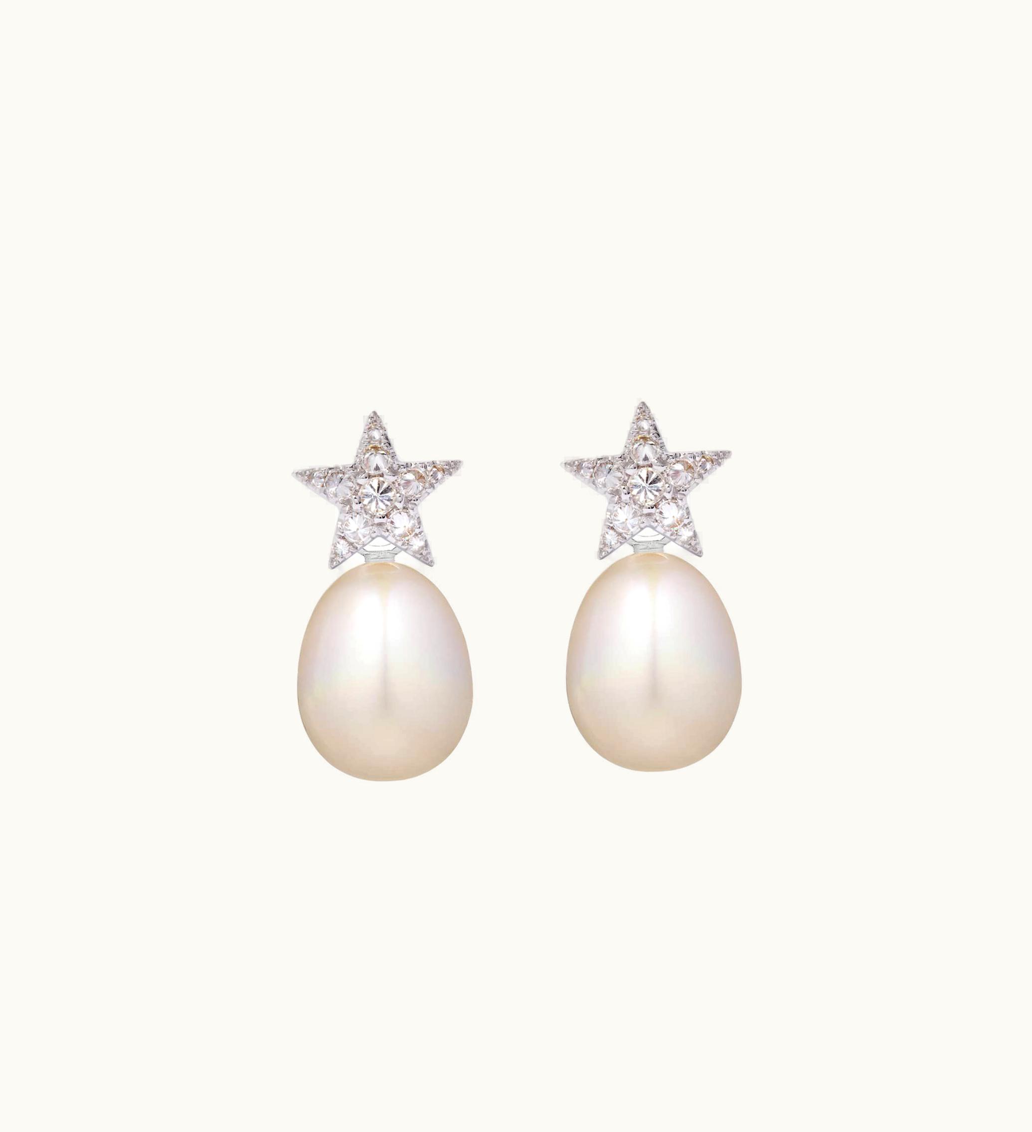 Annoushka Annoushka 18Ct White Gold Diamond Pearl Star Earrings