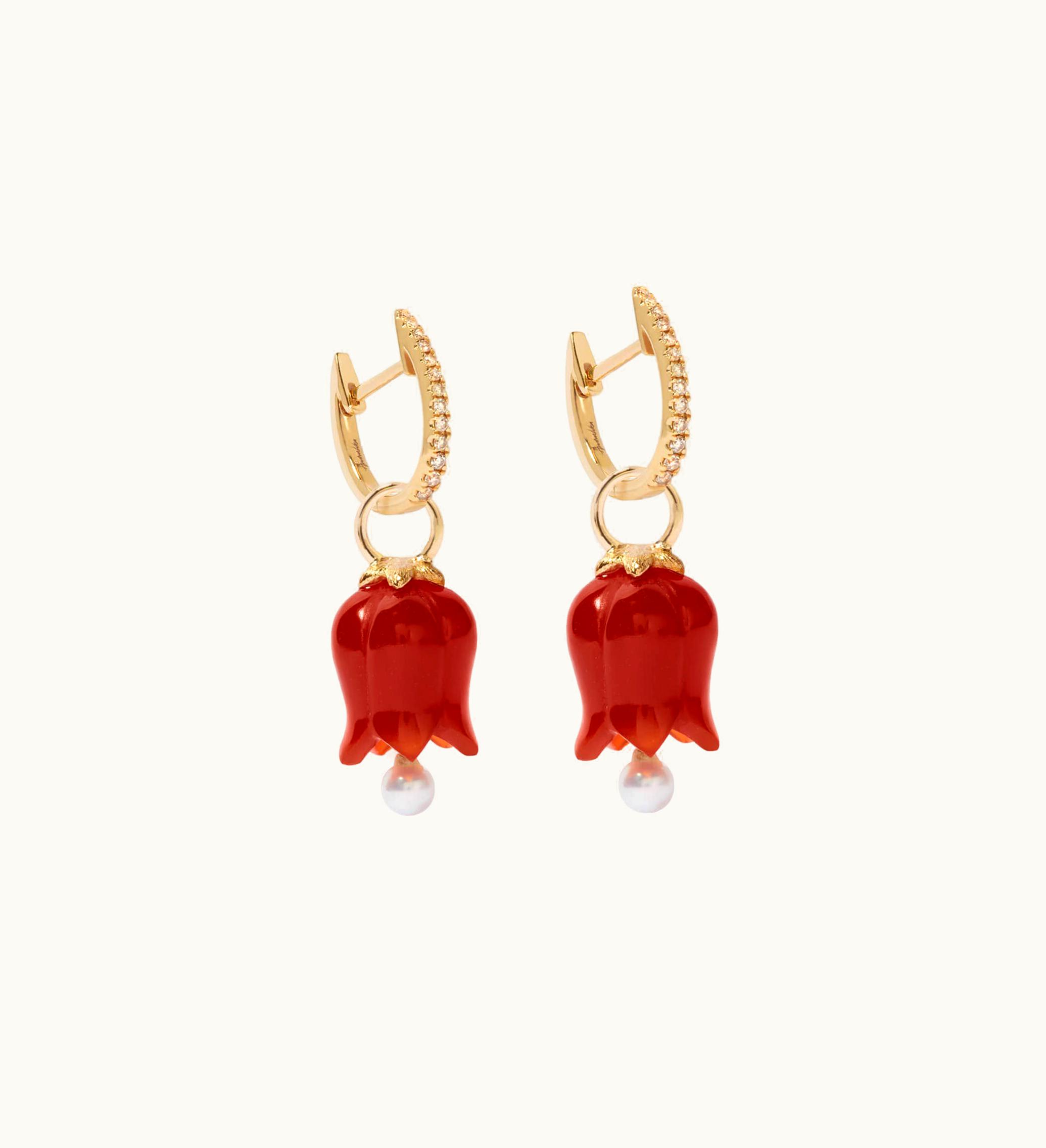 Annoushka Annoushka 18Ct Gold Red Agate Pearl Tulip Earrings