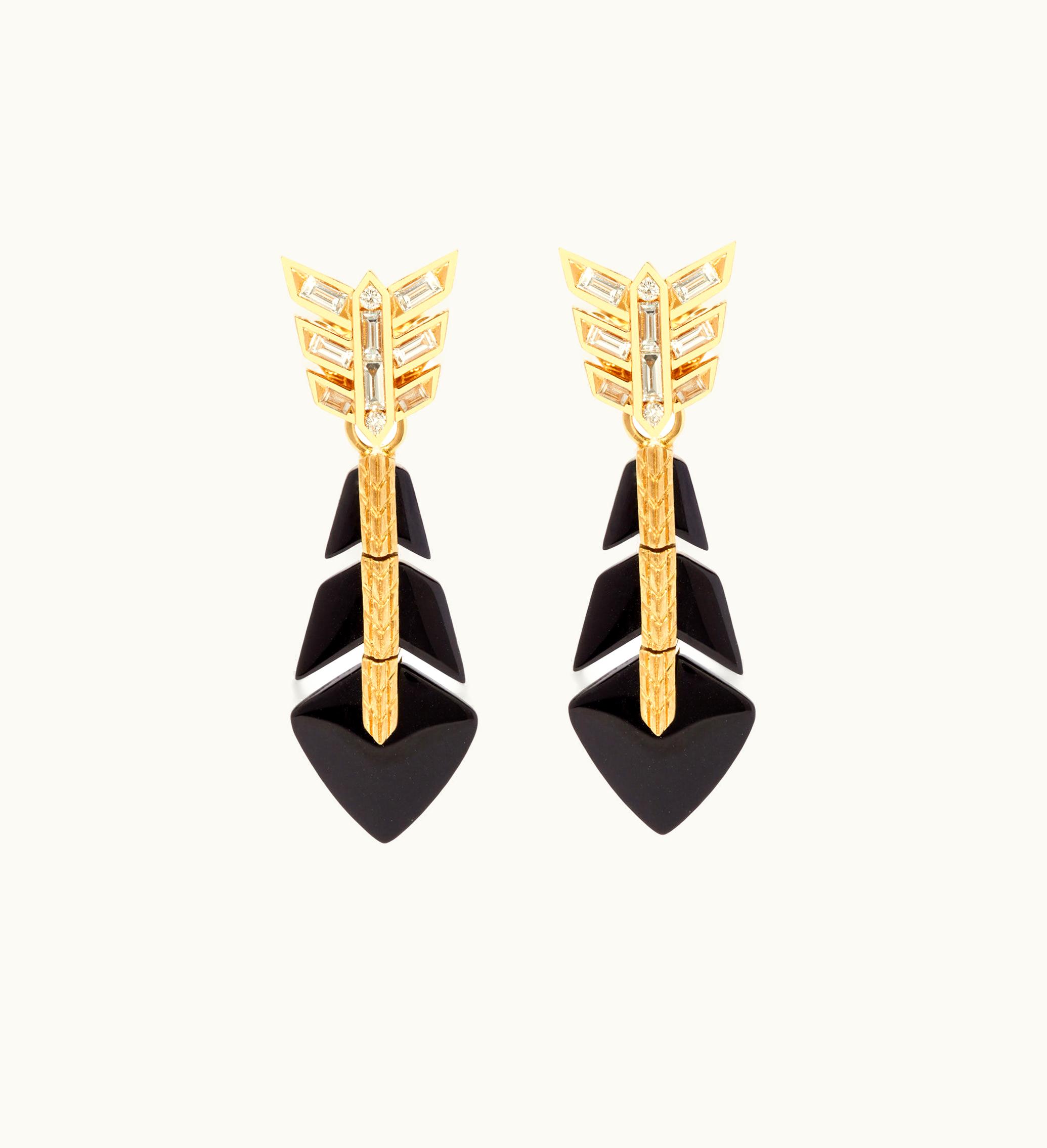 Annoushka Annoushka Flight 18Ct Yellow Gold Baguette Diamond Arrow Feather Onyx Earrings
