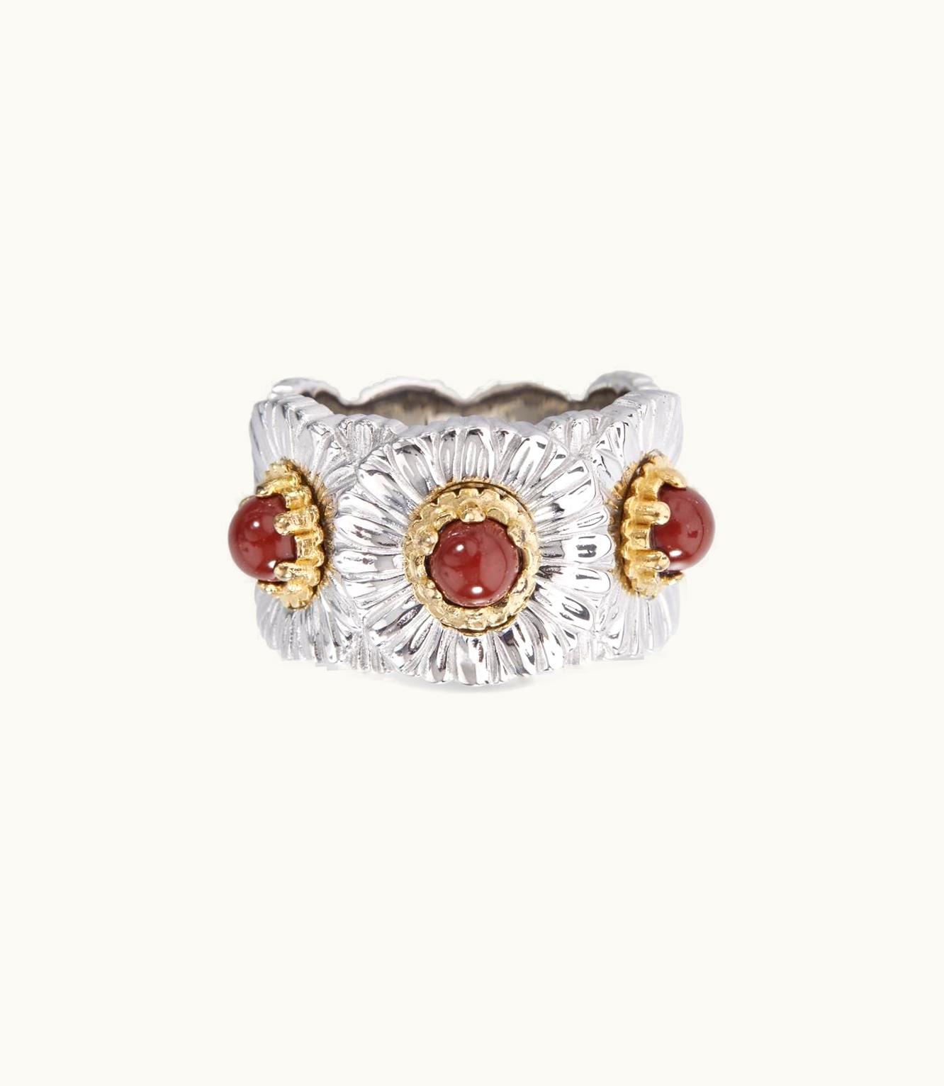 Buccellati Buccellati Blossoms Color Eternelle Eternelle In Palladium-Plated And Gold-Plated Sterling Silver Set With Red Jasper