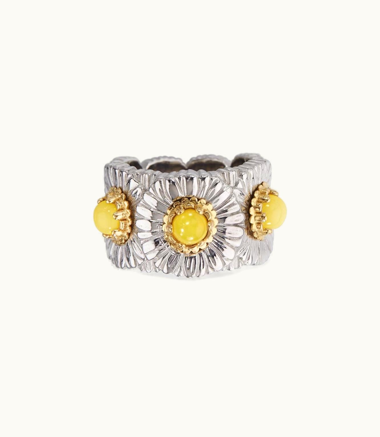 Buccellati Buccellati Blossoms Color Eternelle Eternelle In Palladium-Plated And Gold-Plated Sterling Silver Set With Yellow Agate