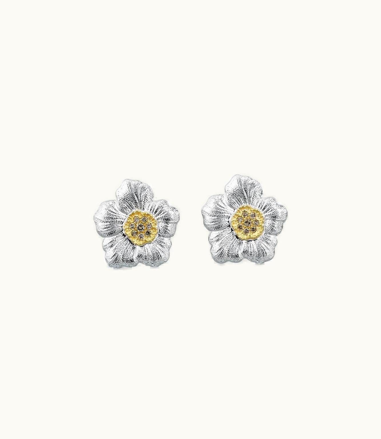 Buccellati Buccellati Blossoms Diamonds Earrings Earrings In Rhodium-Plated And Gold-Plated Sterling Silver Set With Fancy Diamonds JAGEAR012282