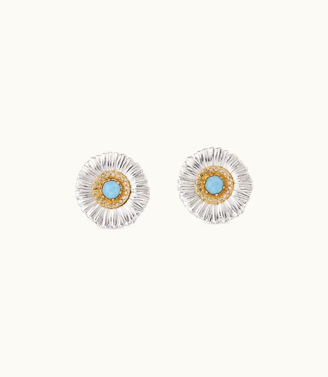 Buccellati Buccellati Blossoms Color Earrings Earrings In Palladium-Plated And Gold-Plated Sterling Silver Set With Blue Agate JAGEAR021328