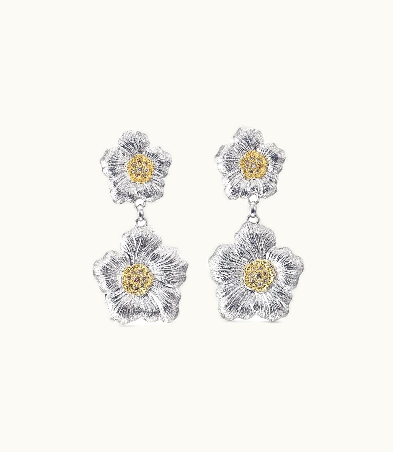 Buccellati Buccellati Blossoms Diamonds Earrings Earrings In Rhodium-Plated And Gold-Plated Sterling Silver Set With Fancy Diamonds JAGEAR013550