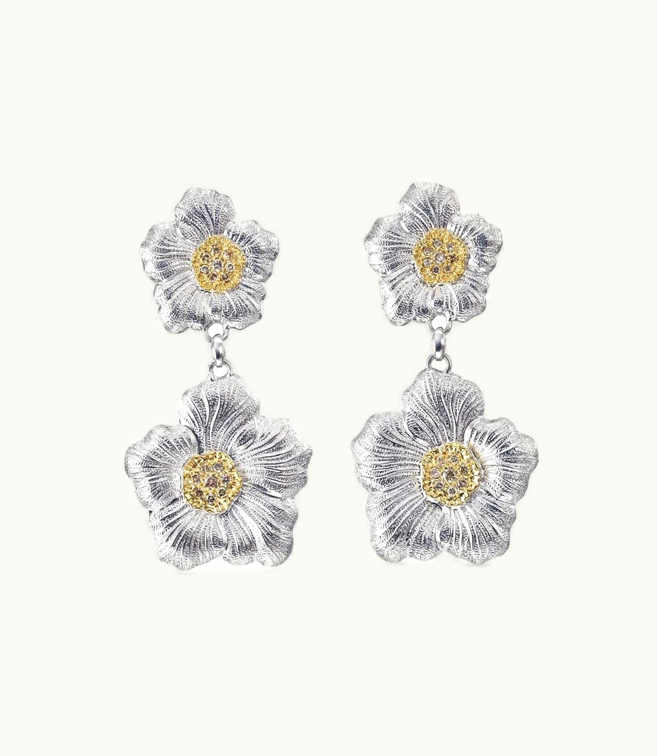 Buccellati Buccellati Blossoms Diamonds Earrings Earrings In Rhodium-Plated And Gold-Plated Sterling Silver Set With Fancy Diamonds JAGEAR016446
