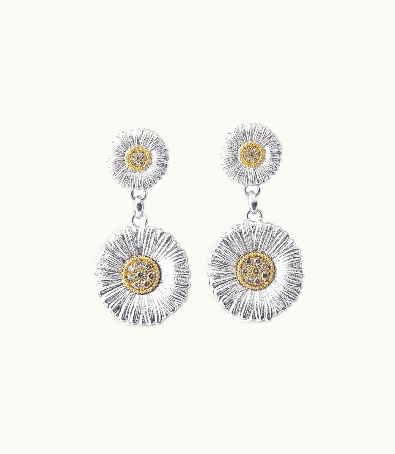 Buccellati Buccellati Blossoms Diamonds Earrings Earrings In Rhodium-Plated And Gold-Plated Sterling Silver Set With Fancy Diamonds JAGEAR012322