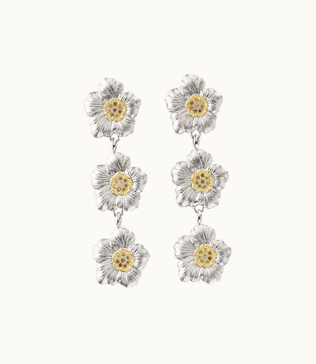 Buccellati Buccellati Blossoms Diamonds Earrings Earrings In Rhodium-Plated And Gold-Plated Sterling Silver Set With Fancy Diamonds JAGEAR016444