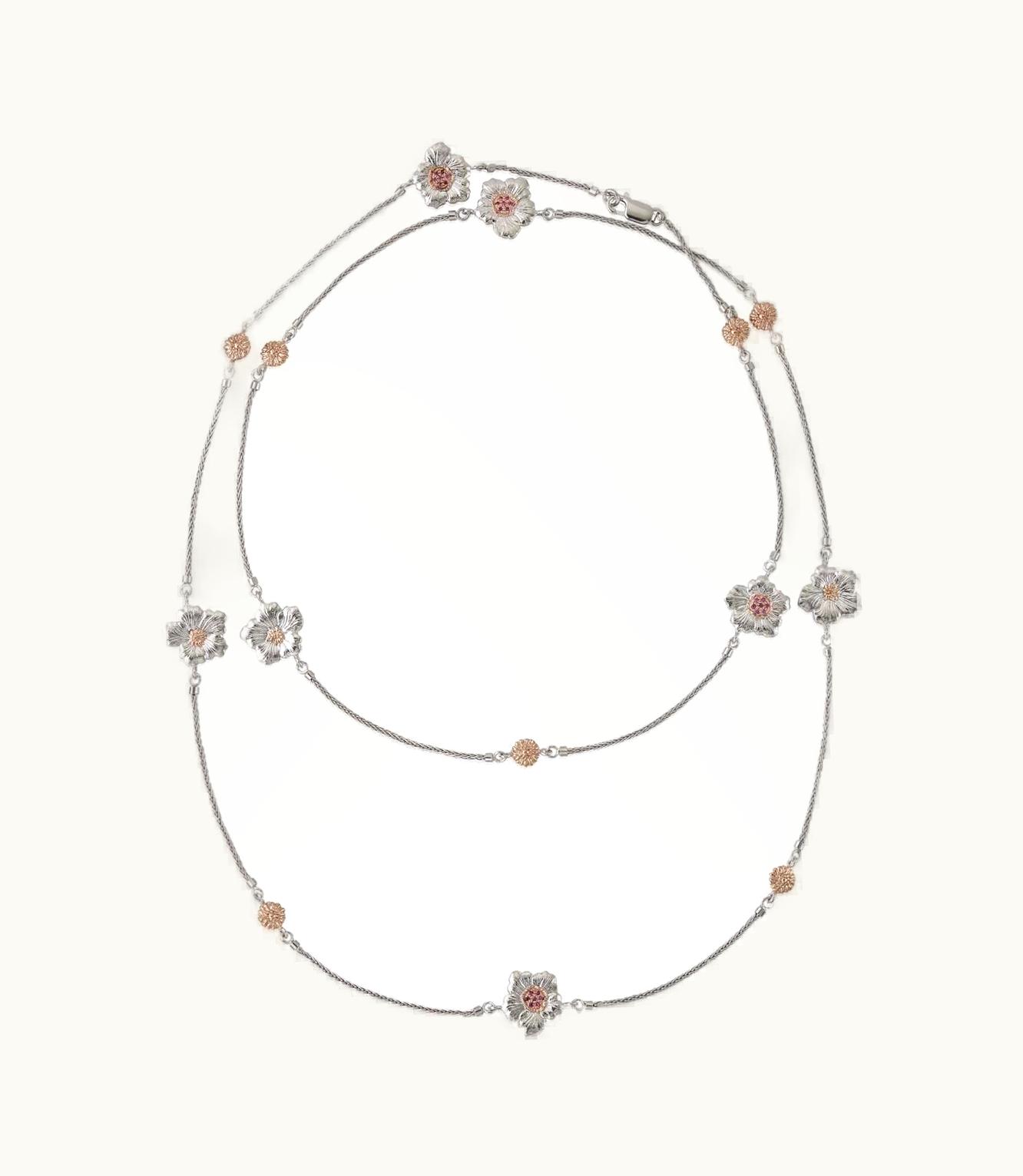 Buccellati Buccellati Blossoms Sapphires Necklace Necklace In Rhodium-Plated And Gold-Plated Sterling Silver Set With Sapphires