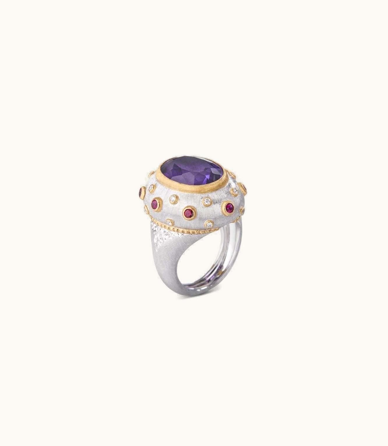 Buccellati Buccellati Macri Color Ring Ring In White And Yellow Gold Set With Ametyst JAURIN021968
