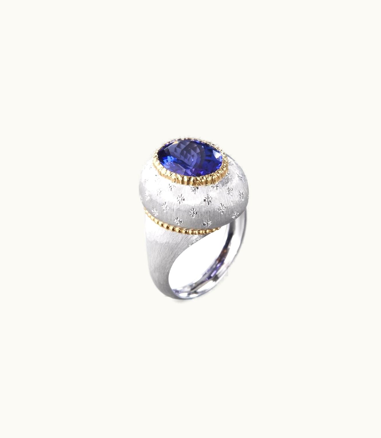 Buccellati Buccellati Macri Color Ring Ring In Yellow And White Gold Set With Tanzanite