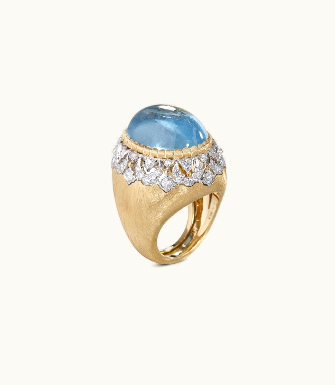 Buccellati Buccellati Macri Color Ring Ring In Yellow And White Gold Set With Aquamarine JAURIN021183