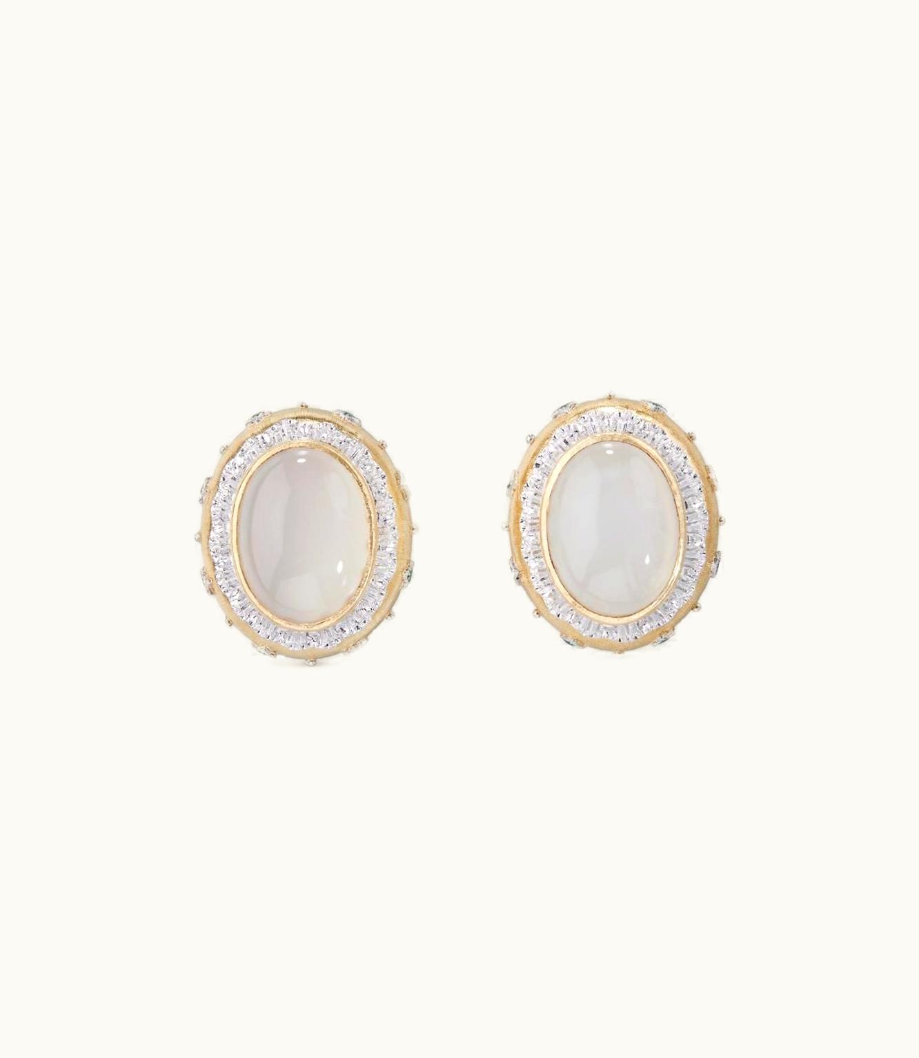 Buccellati Buccellati Macri Color Earrings Earrings In Yellow And White Gold Set With Moonstone And Round Faceted Emeralds