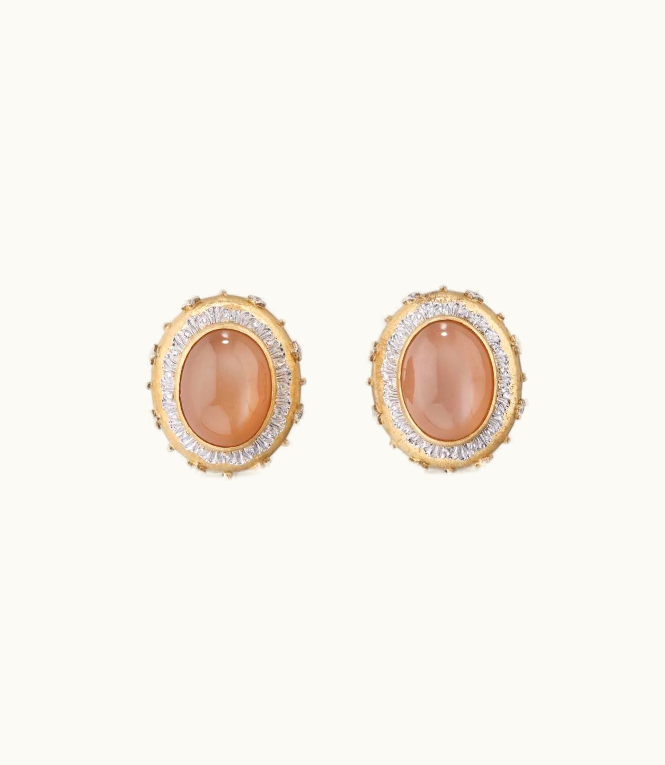 Buccellati Buccellati Macri Color Earrings Earrings In Yellow And White Gold Set With Round Brilliant-Cut Diamonds And Moonstone