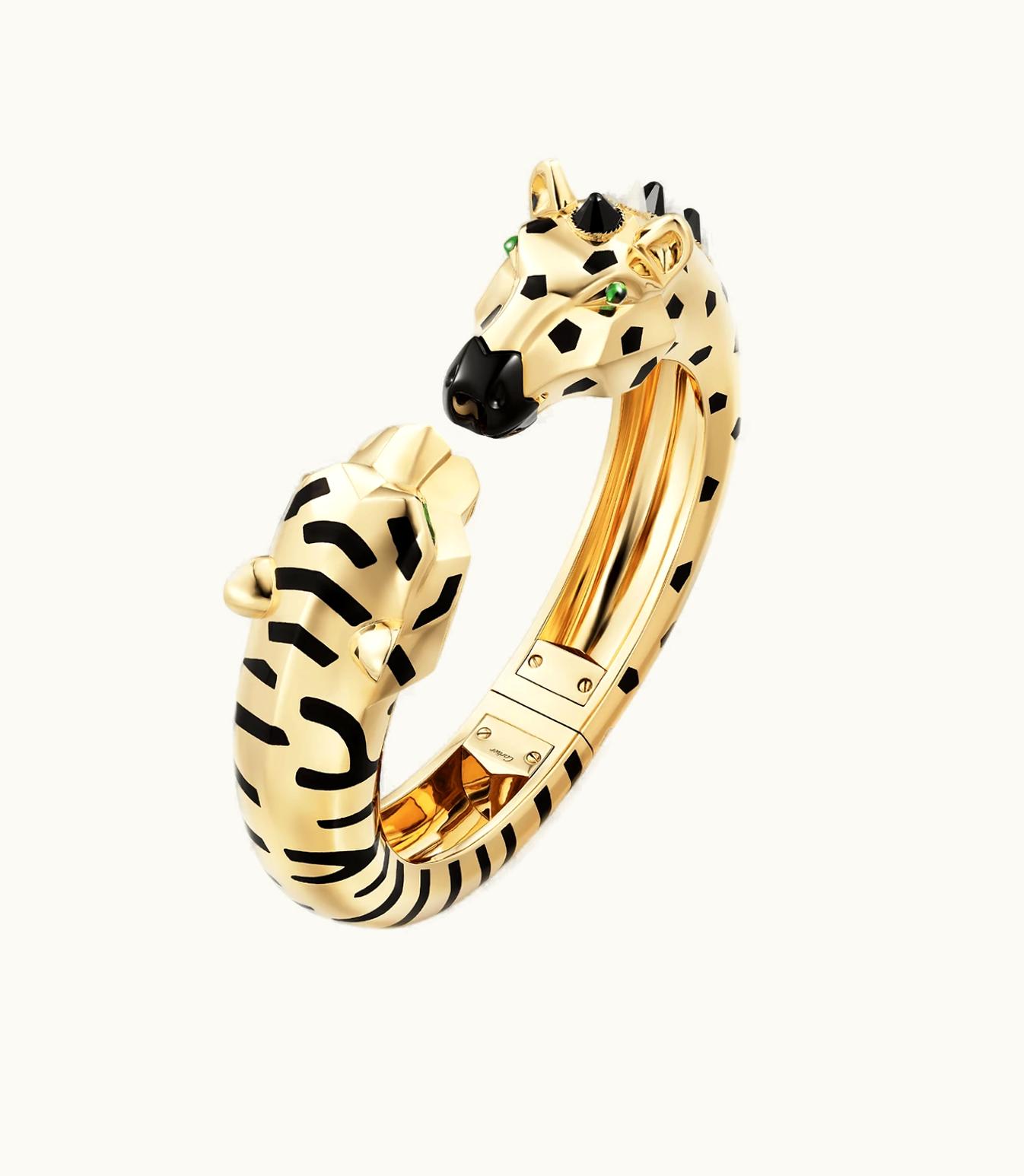 Cartier Cartier Indomptables De Cartier Panther And Zebra Bracelet, Yellow Gold, Black Lacquer