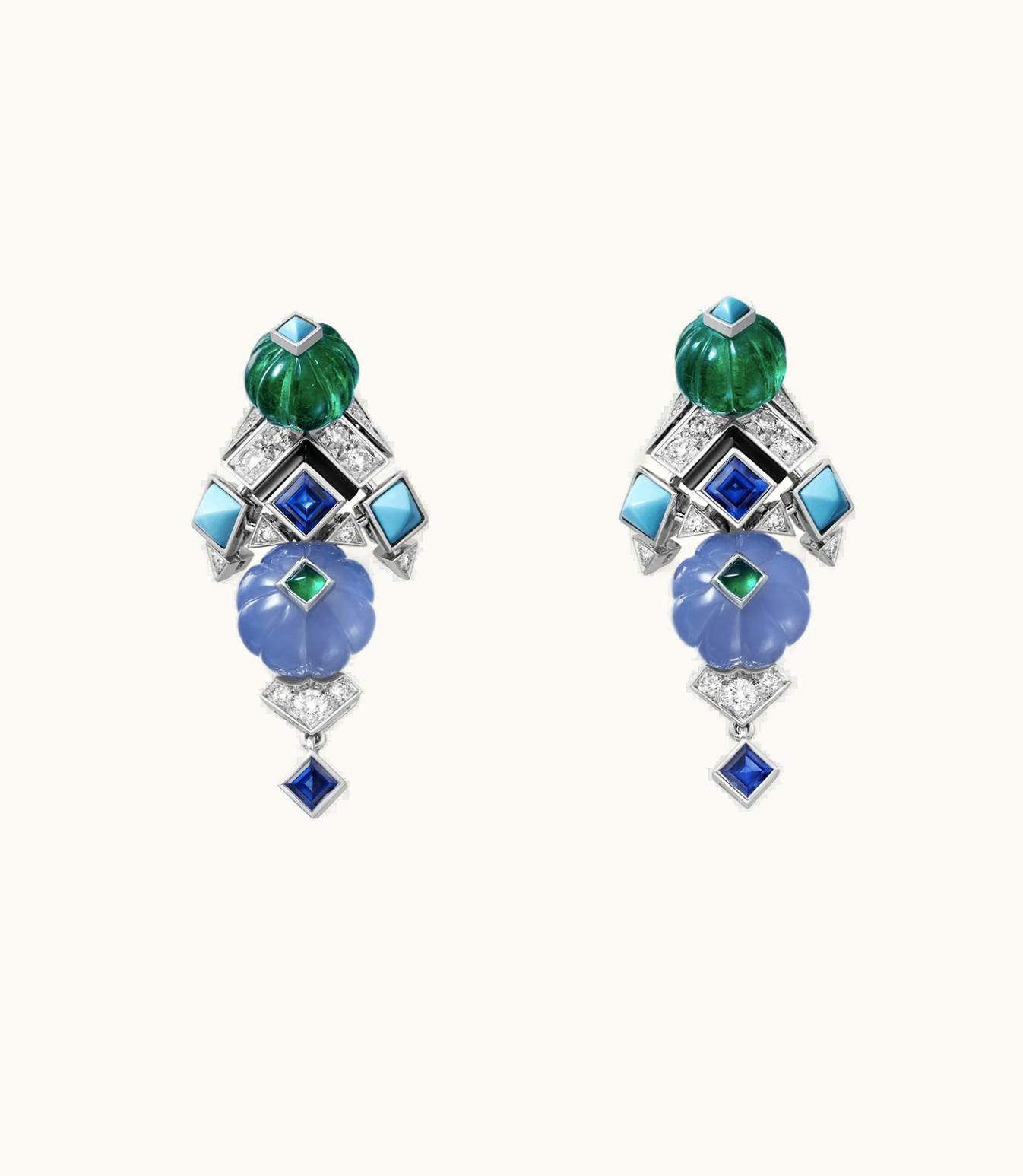 Cartier Cartier White Gold, Fluted Emerald And Chalcedony Beads, Princess-Cut Sapphires, Onyx, Turquoise