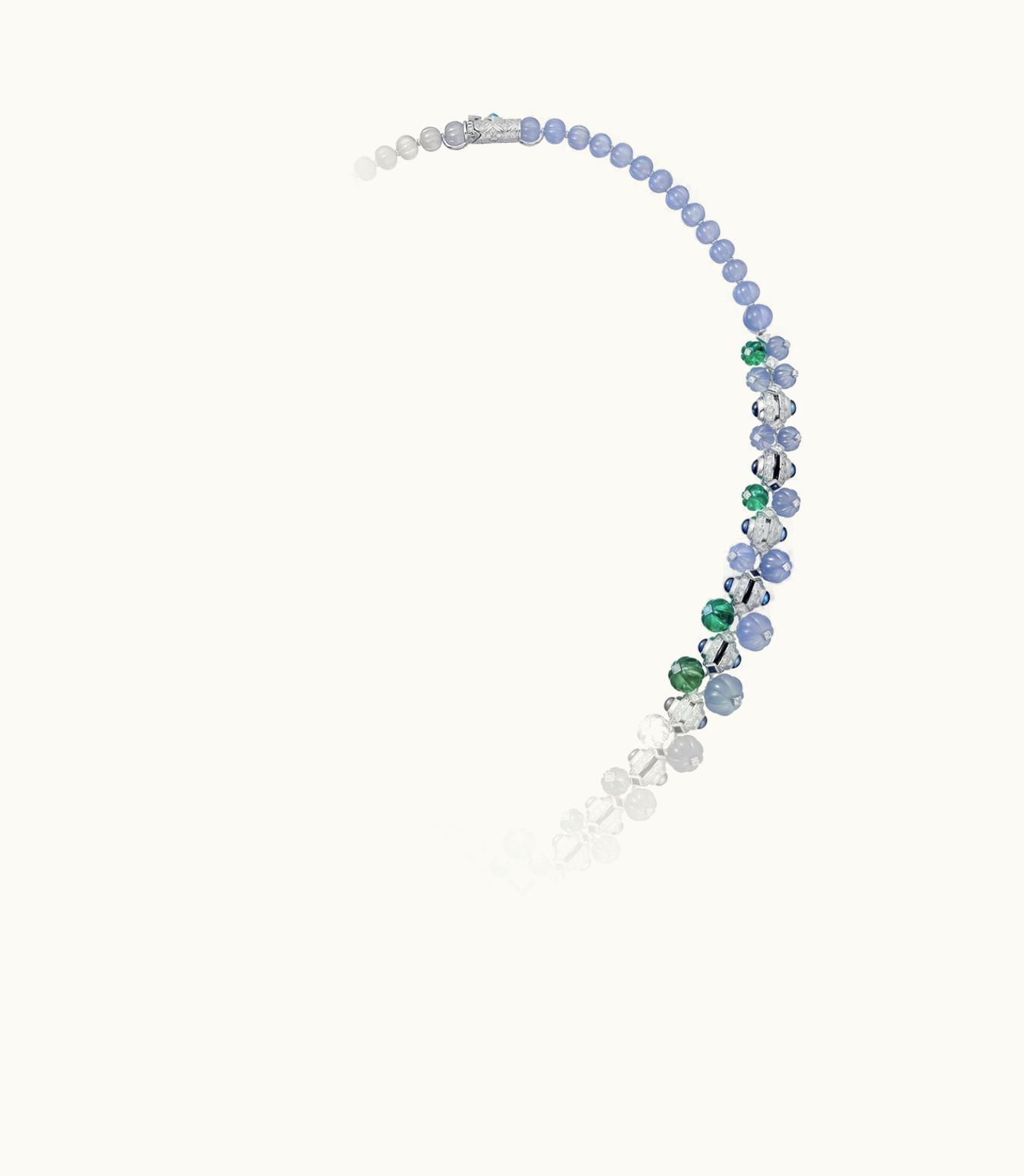Cartier Cartier White Gold, Fluted Emerald And Chalcedony Beads, Cabochon-And Princess-Cut Sapphires