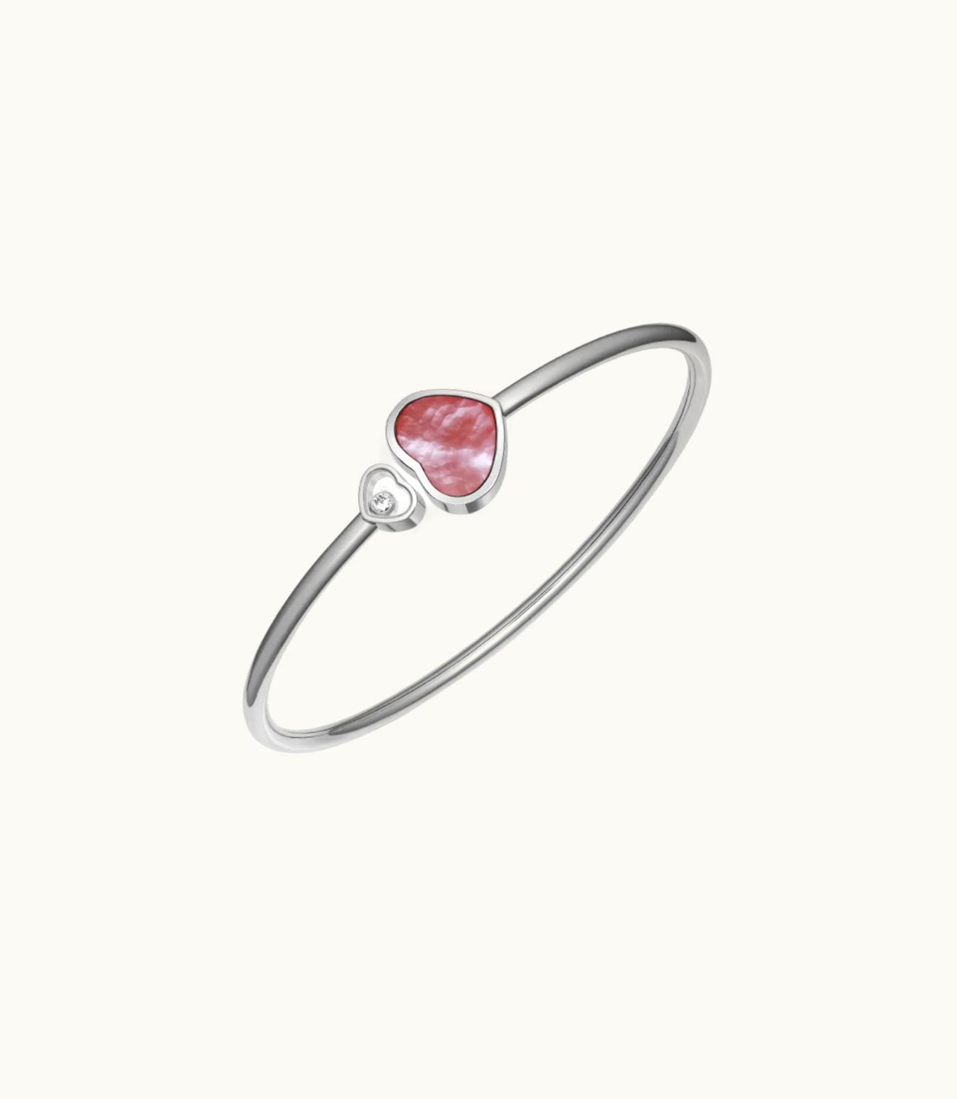 Chopard Chopard Happy Hearts Naked Heart Foundation Bangle, Ethical White Gold, Diamond, Pink Mother-Of-Pearl
