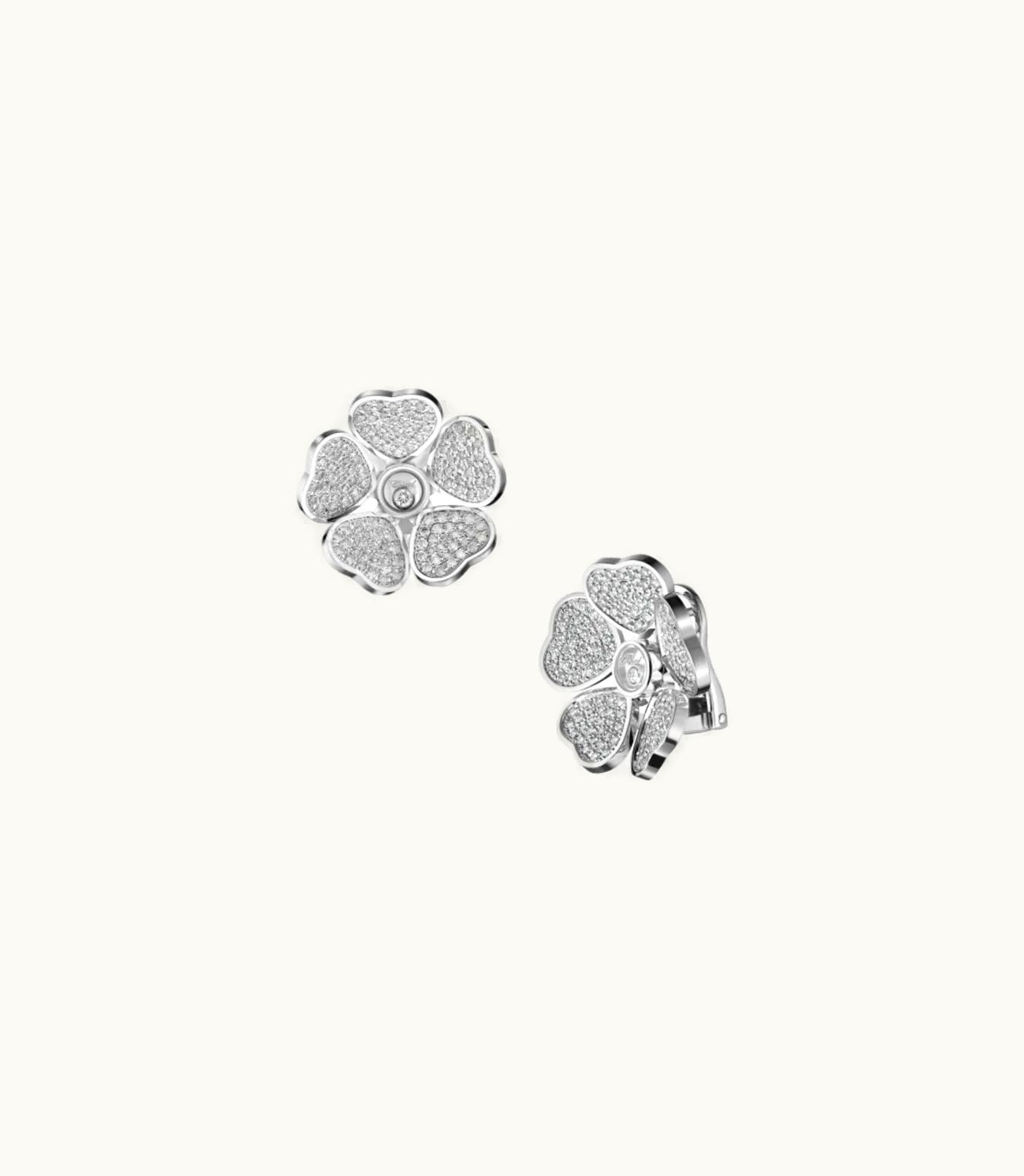 Chopard Chopard Happy Hearts Flowers Earrings, Ethical White Gold, Diamonds