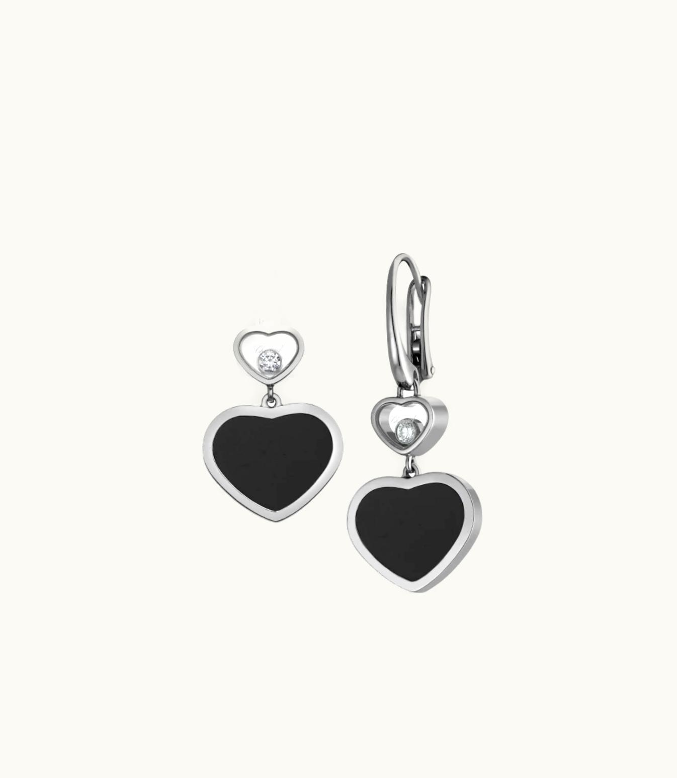 Chopard Chopard Happy Hearts Earrings, Ethical White Gold, Diamonds, Onyx 837482-1210