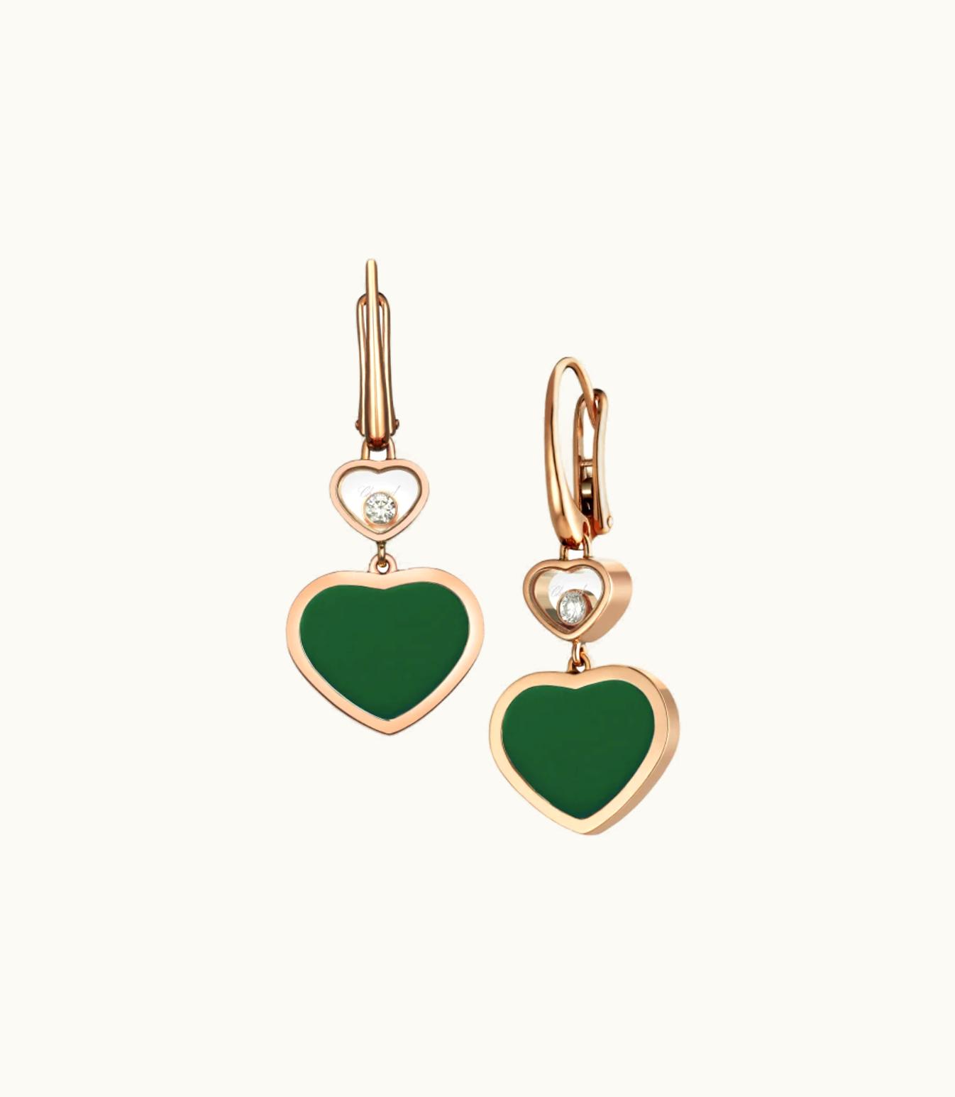 Chopard Chopard Happy Hearts Earrings, Ethical Rose Gold, Diamonds, Green Agate