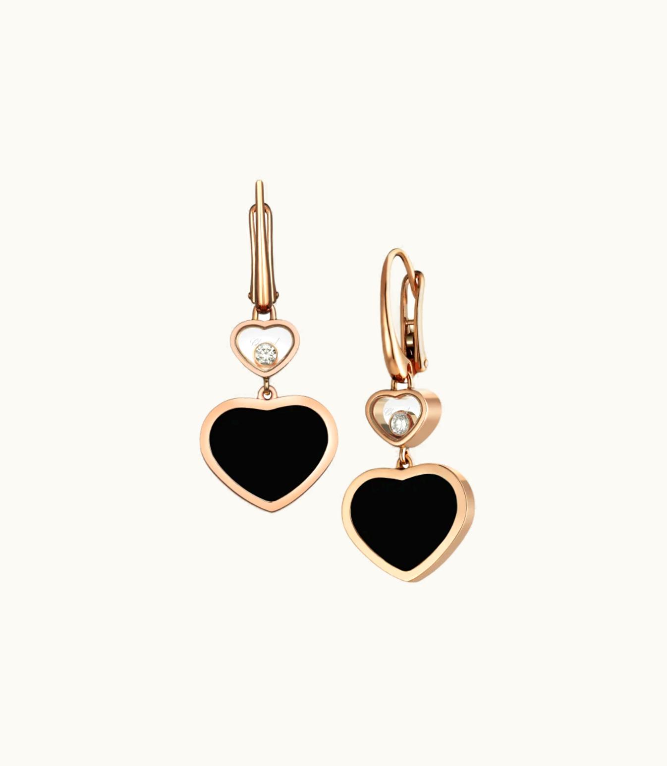 Chopard Chopard Happy Hearts Earrings, Ethical Rose Gold, Diamonds, Onyx 837482-5210