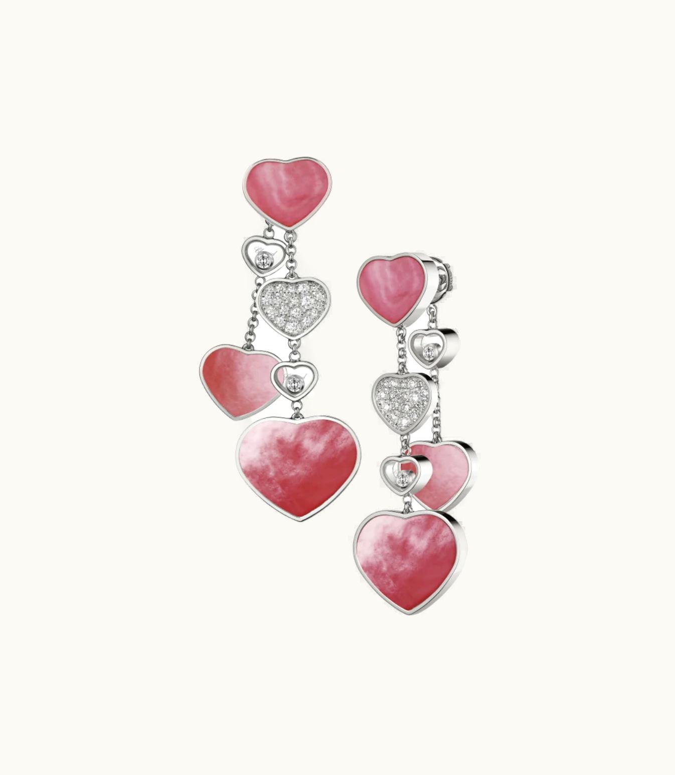 Chopard Chopard Happy Hearts Naked Heart Foundation Earrings, Ethical White Gold, Diamonds, Pink Mother-Of-Pearl