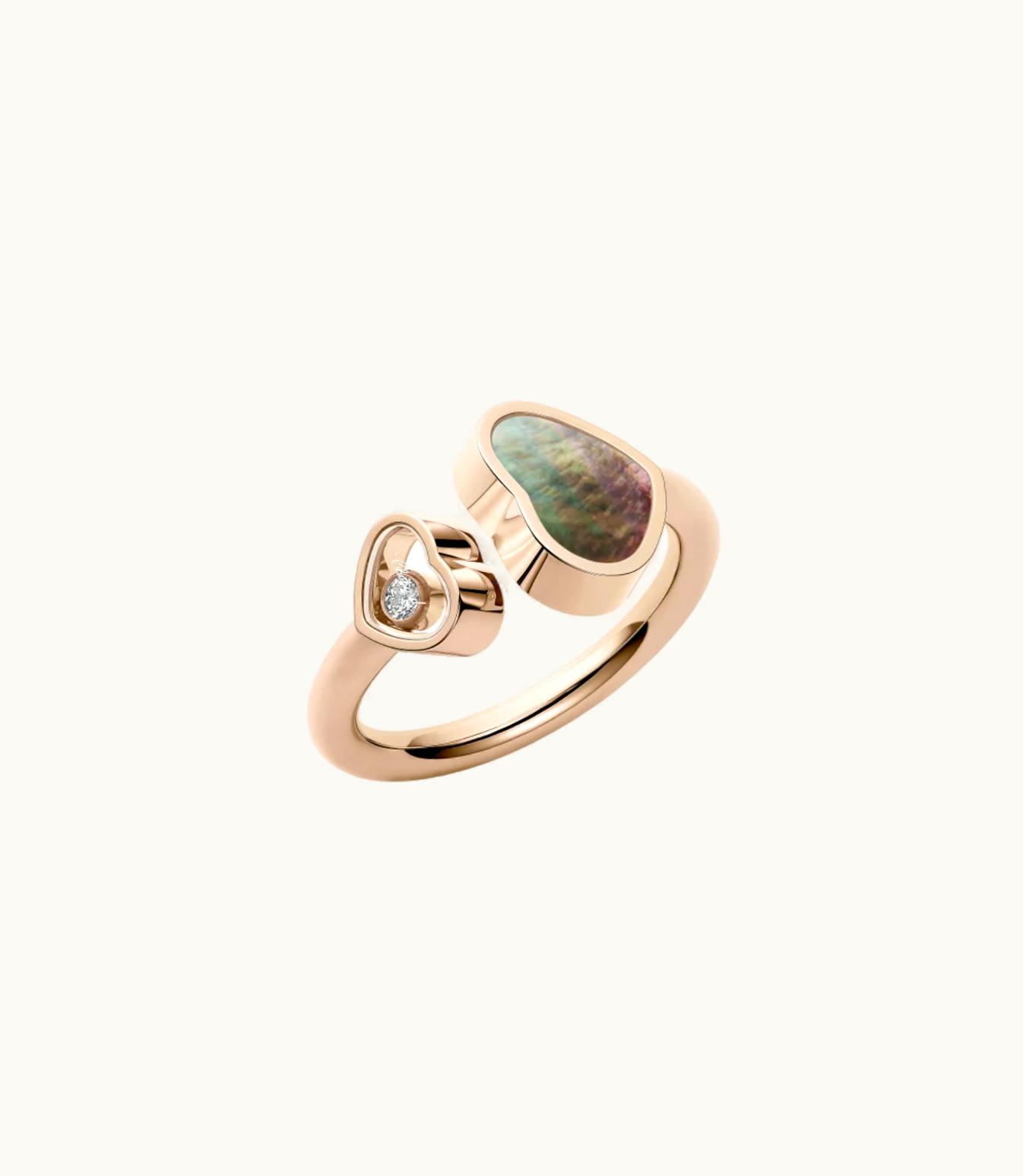 Chopard Chopard Happy Hearts Ring, Ethical Rose Gold, Diamond, Black Tahitian Mother-Of-Pearl