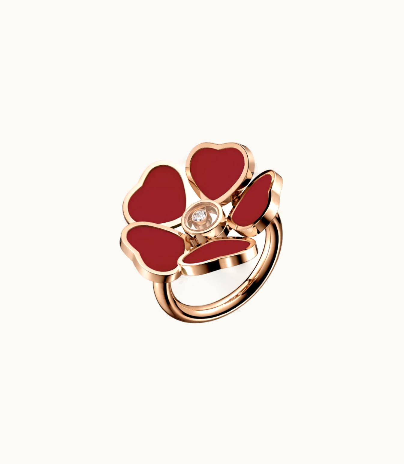 Chopard Chopard Happy Hearts Flowers Ring, Ethical Rose Gold, Diamond, Red Stone