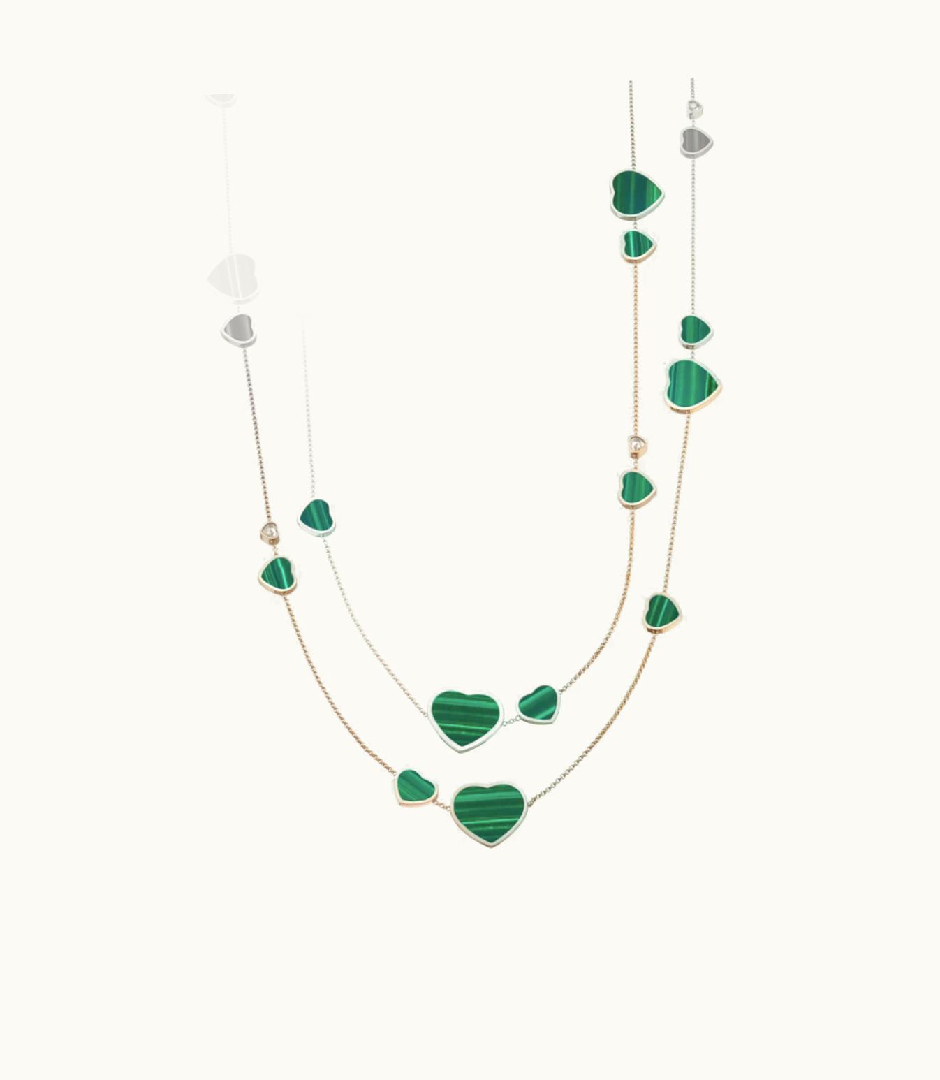 Chopard Chopard Happy Hearts Sautoir Necklace, Ethical Rose Gold, Diamonds, Malachite