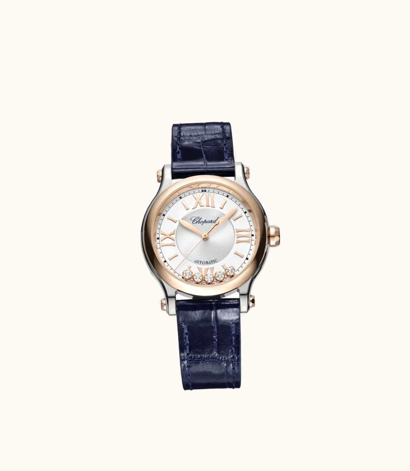 Chopard Chopard Happy Sport 33 Mm, Automatic, Ethical Rose Gold, Stainless Steel, Diamonds 278608-6001