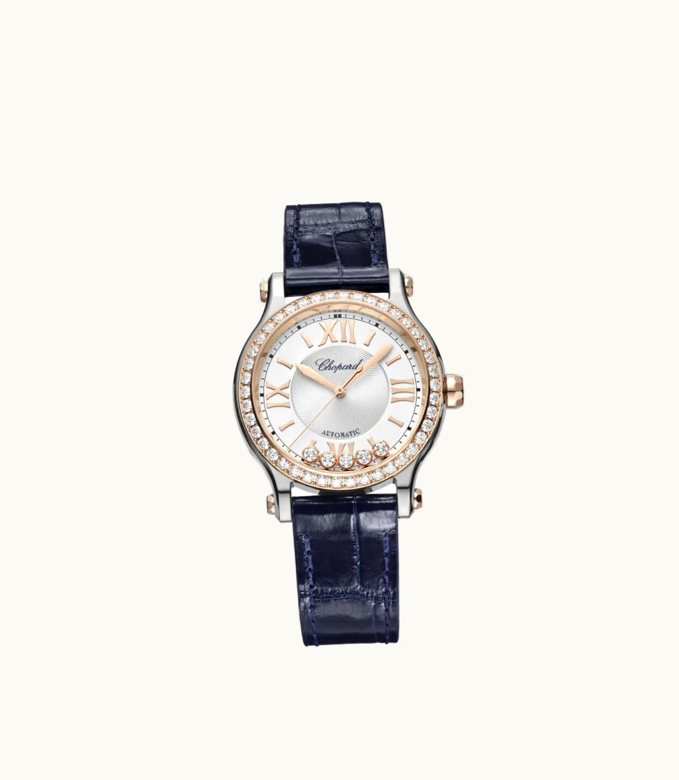 Chopard Chopard Happy Sport 33 Mm, Automatic, Ethical Rose Gold, Stainless Steel, Diamonds 278608-6003