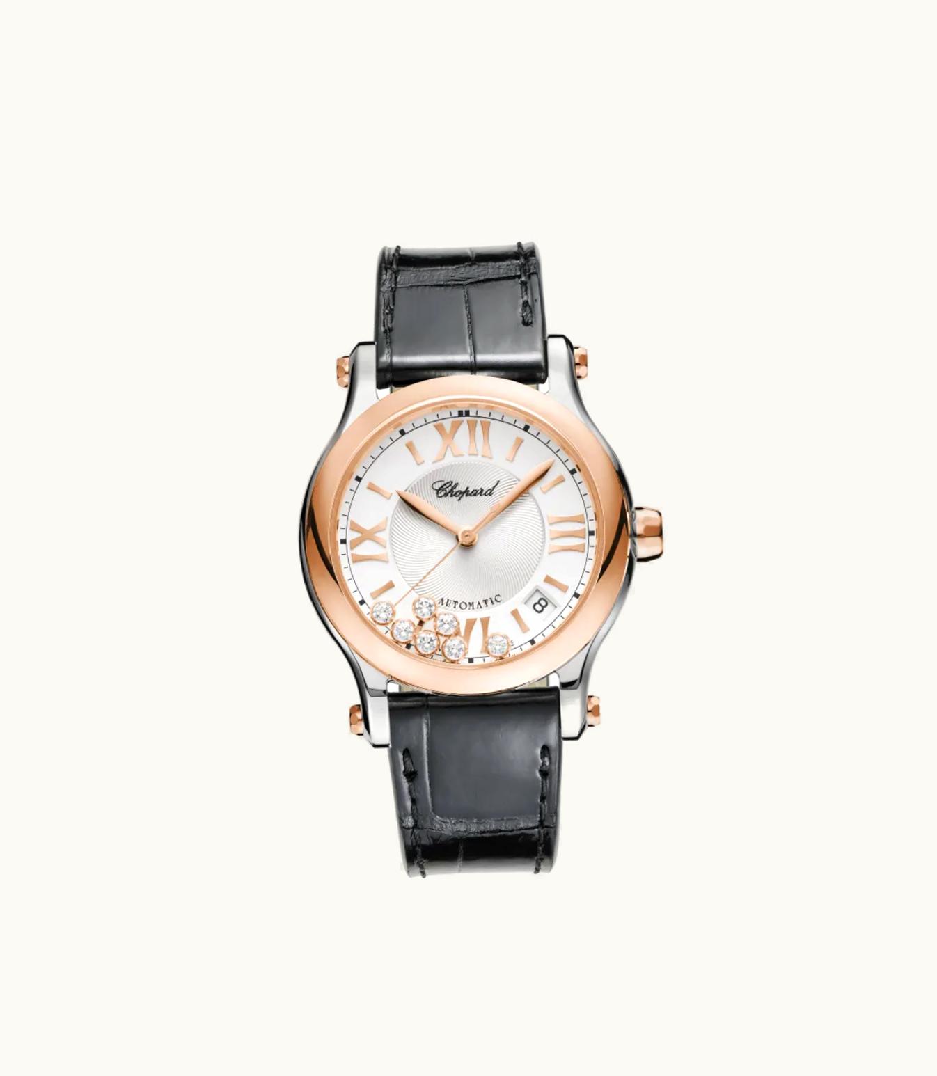 Chopard Chopard Happy Sport 36 Mm, Automatic, Ethical Rose Gold, Stainless Steel, Diamonds 278559-6001