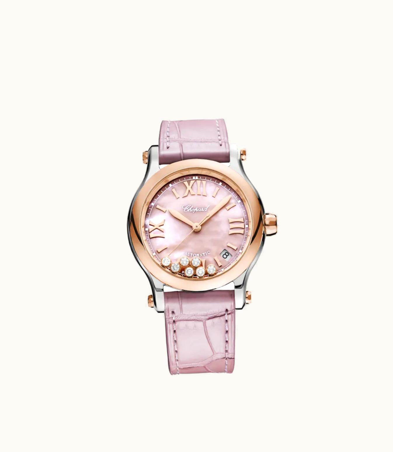 Chopard Chopard Happy Sport 36 Mm, Automatic, Ethical Rose Gold, Stainless Steel, Diamonds 278559-6021